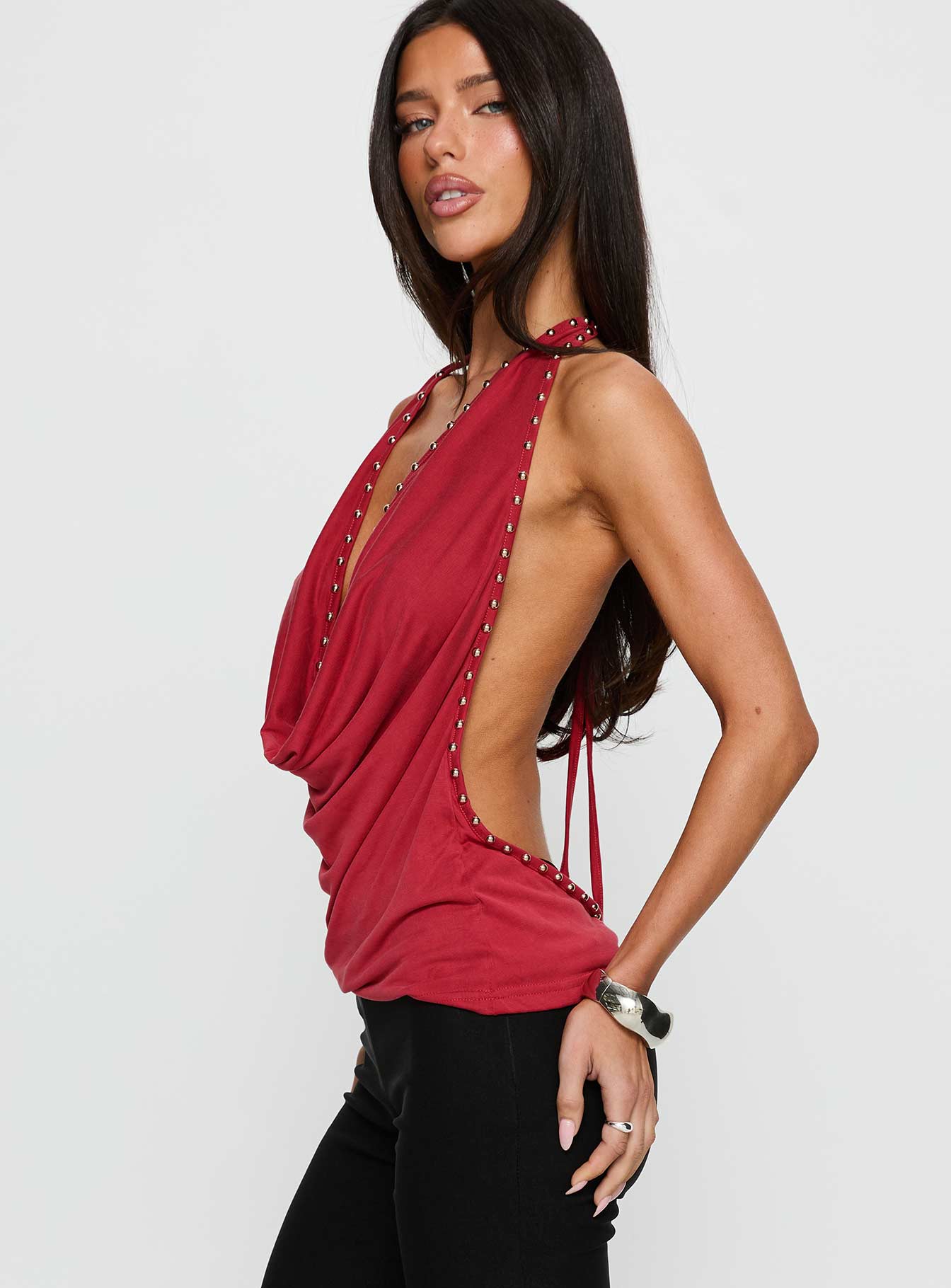 Khoda Taşlı Halter Üst - Bordo