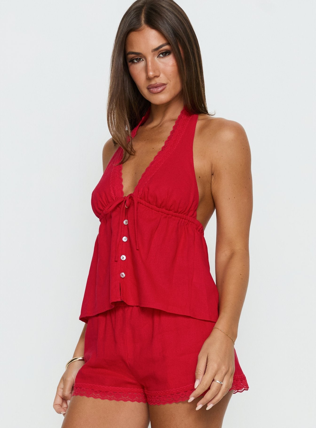 Cloud Crush Kırmızı Keten Karışımlı Halter Top
