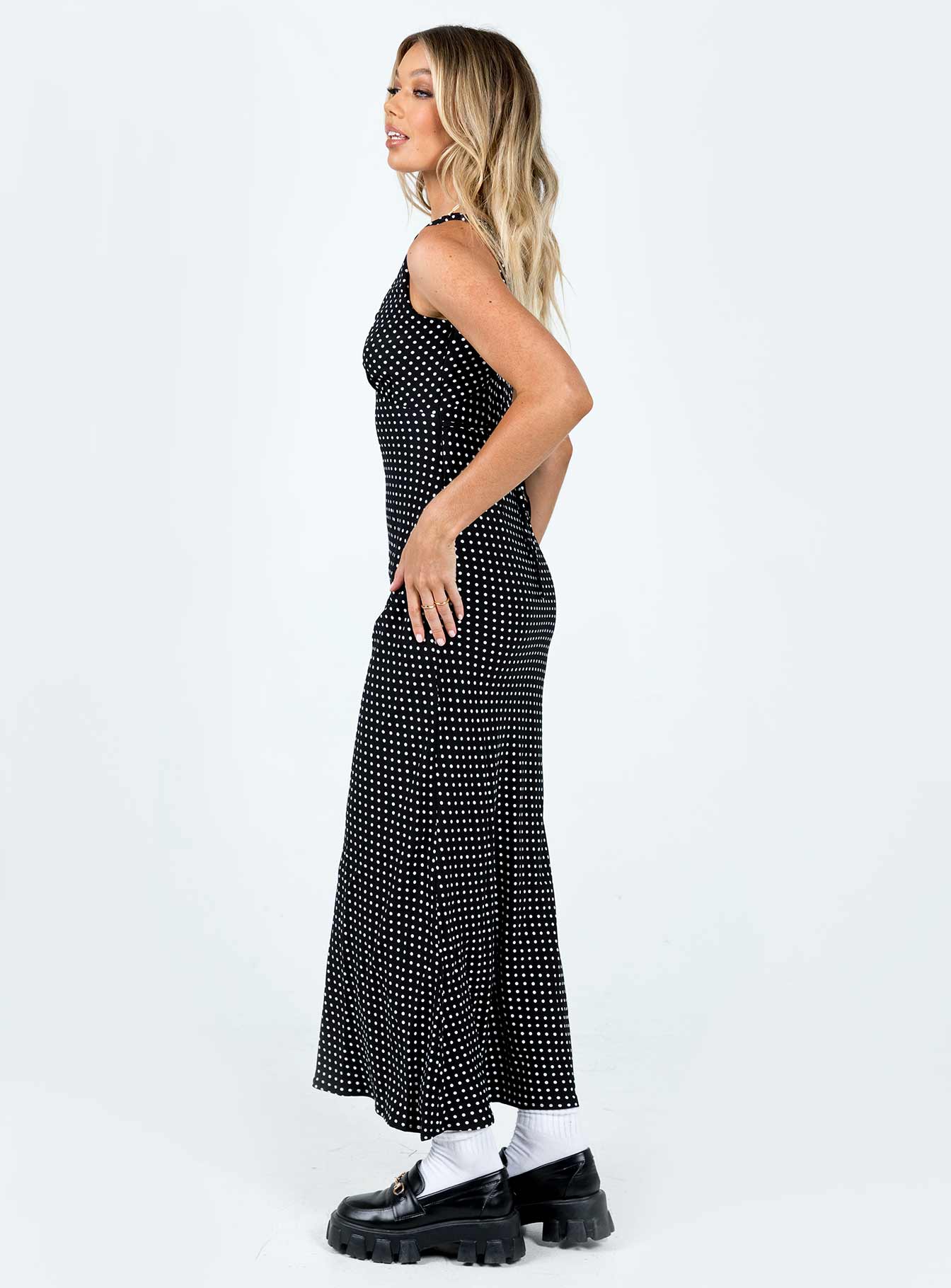 Puantiye Desenli Siyah Nellie Maxi Elbise