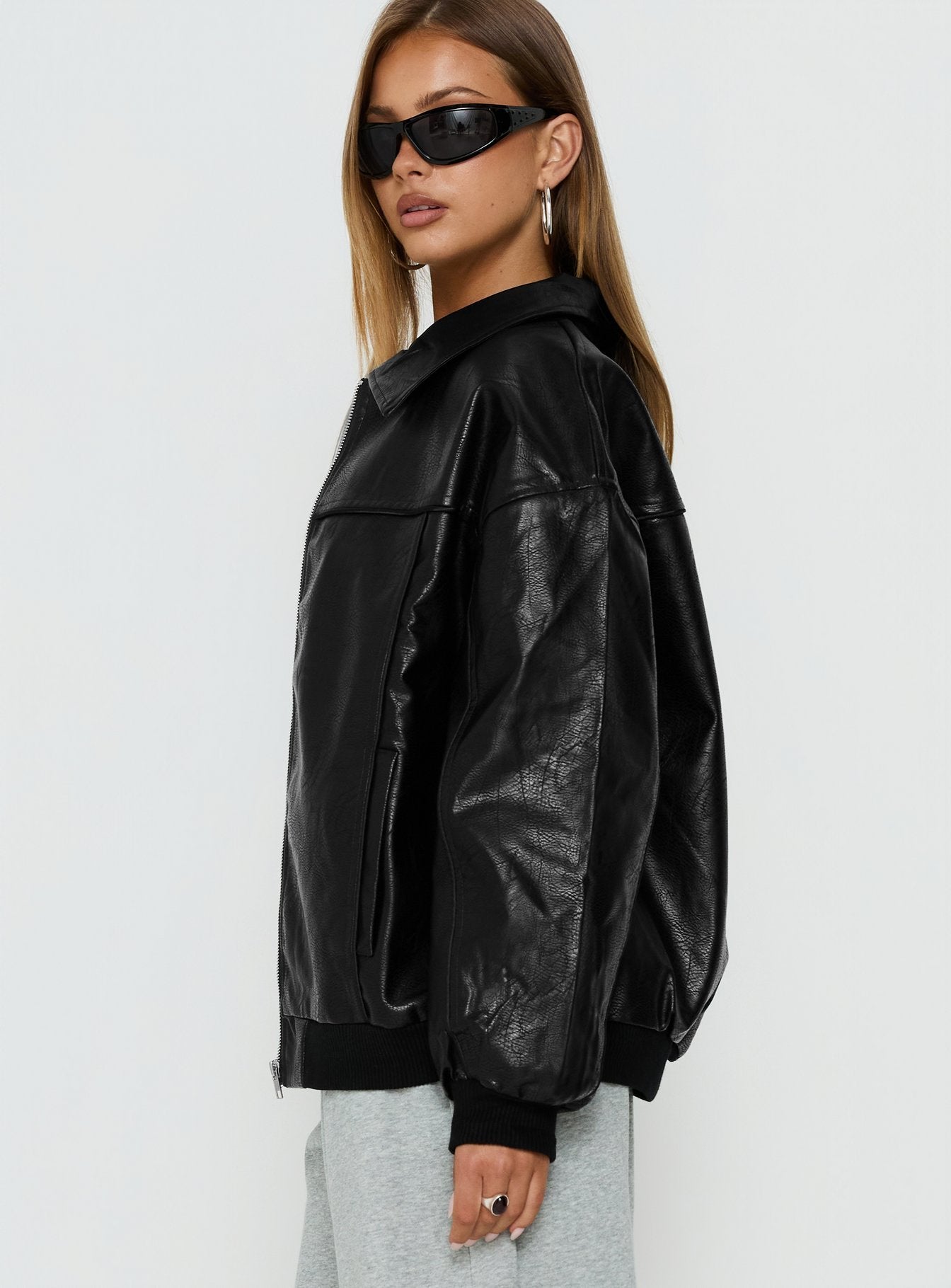 Siyah Faux Deri Bomber Ceket - Altıncı