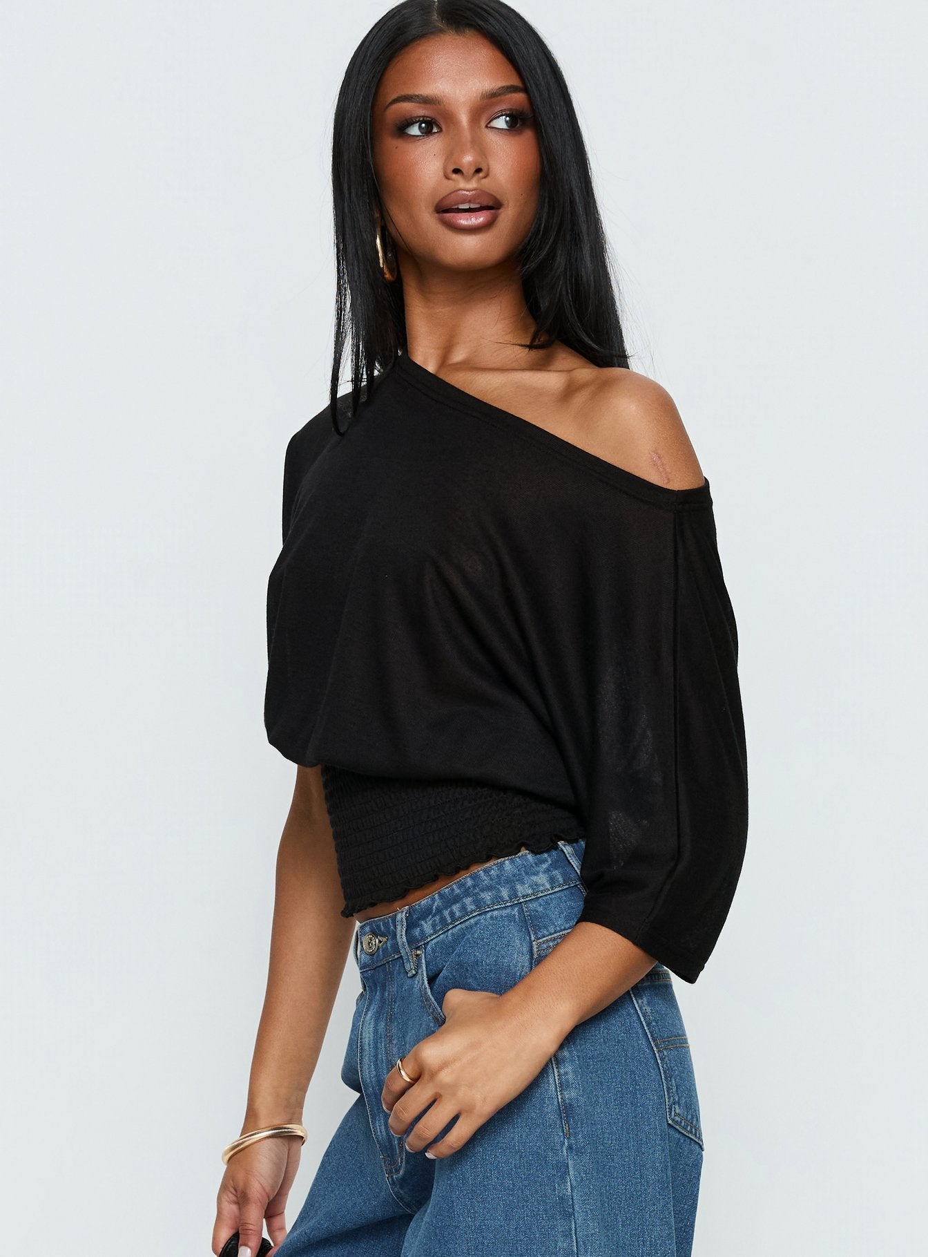 Dayten Şeffaf Siyah Off Shoulder Bluz