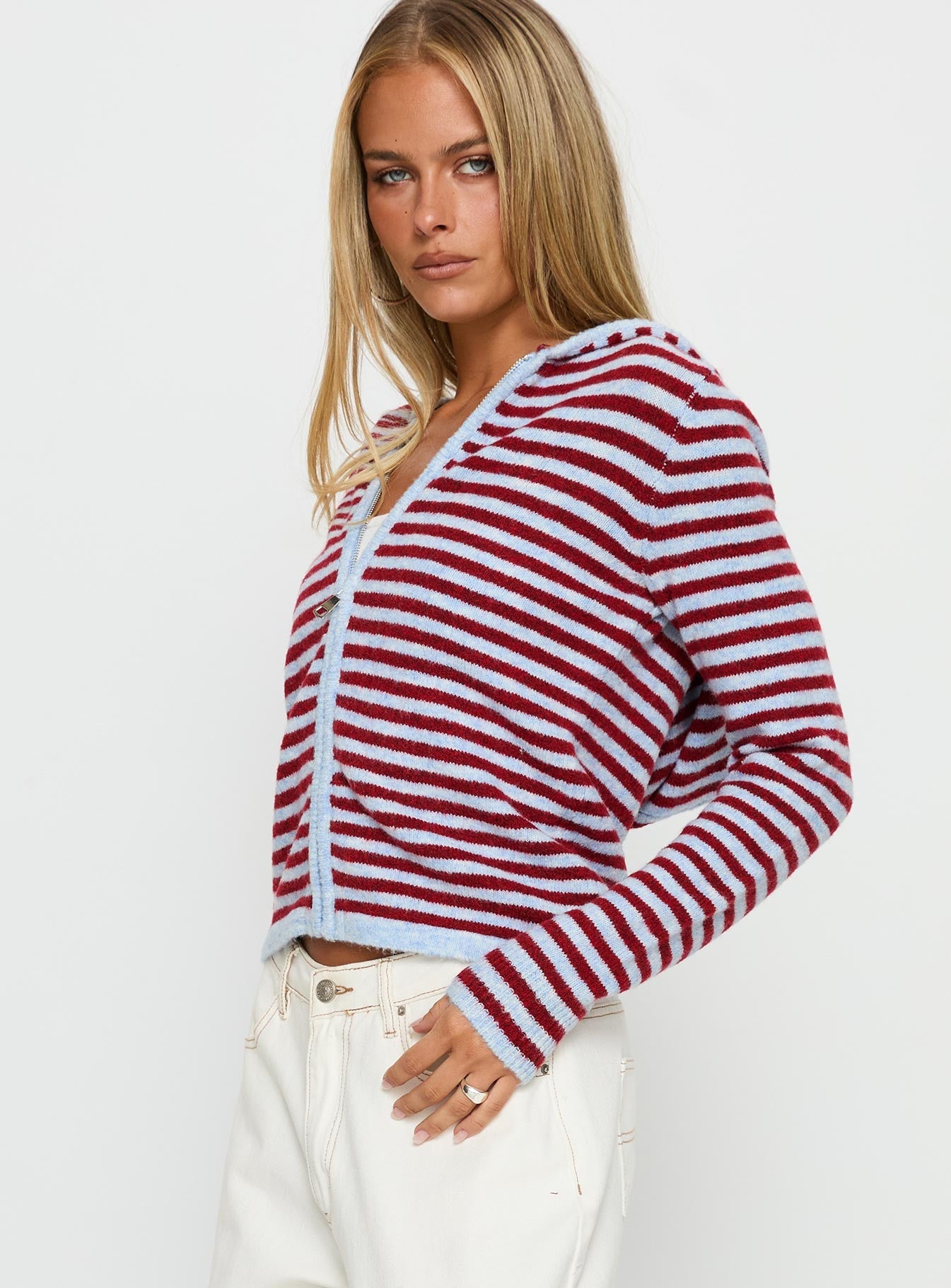 Yıldız Desenli Kapüşonlu Sweatshirt - Mavi/Kırmızı