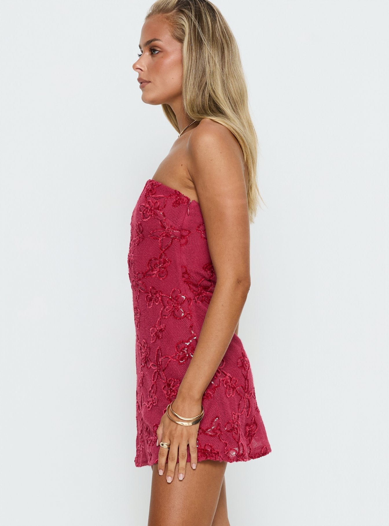 Mimosie Bordo Straplez Mini Elbise