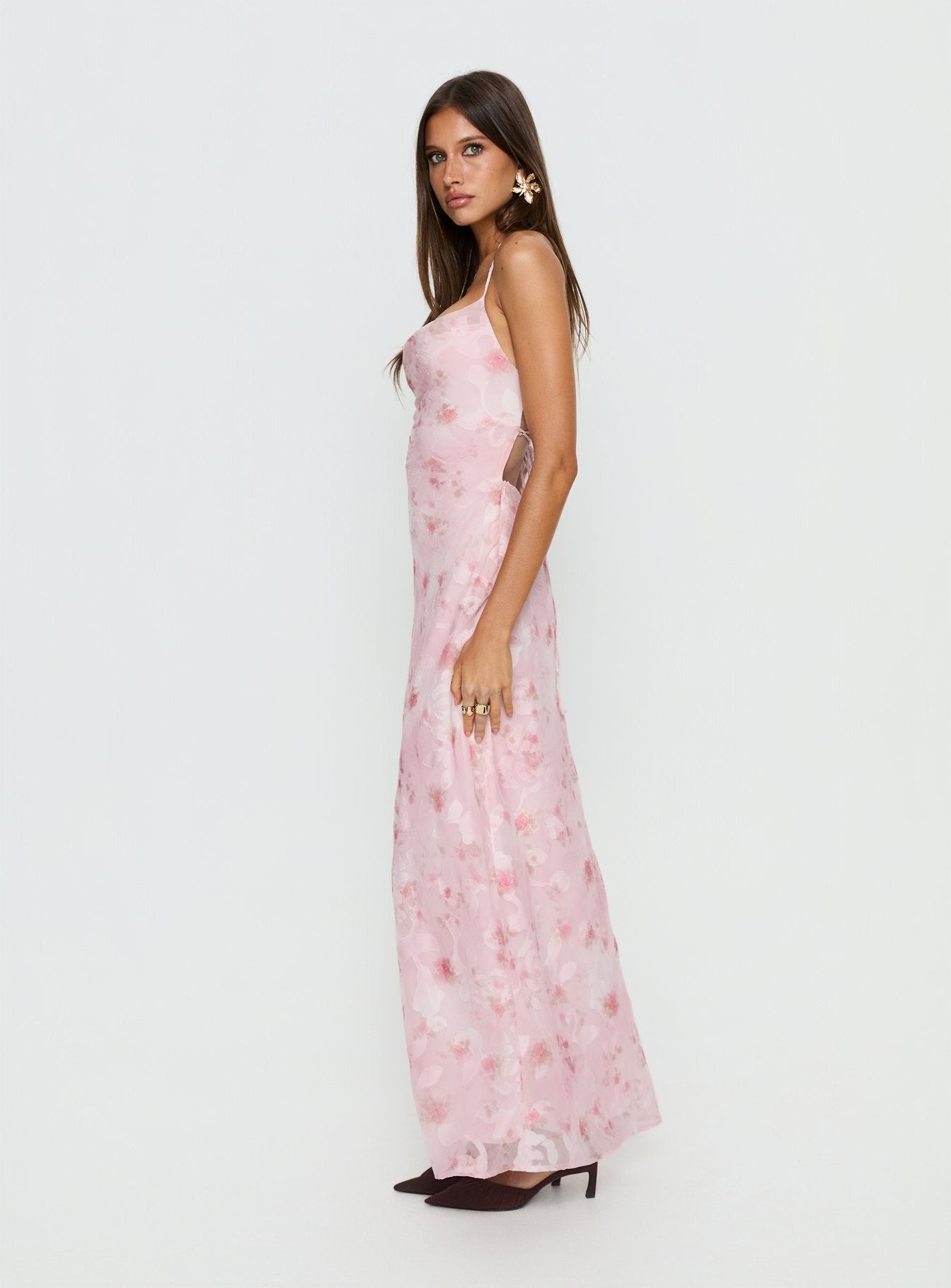 Celena Pembe Çiçekli Maxi Elbise