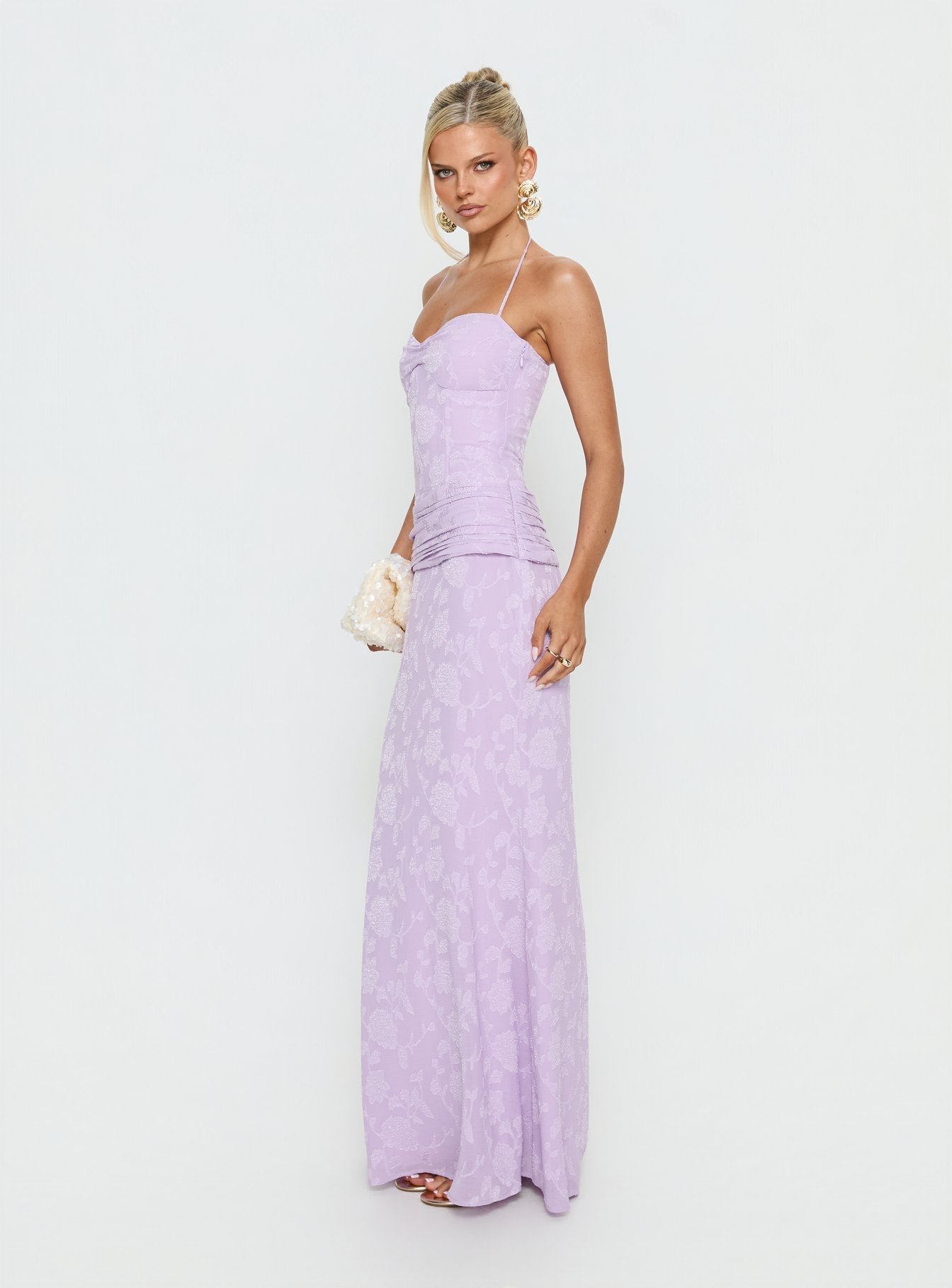 Portofino Lila Korsaj Maxi Elbise
