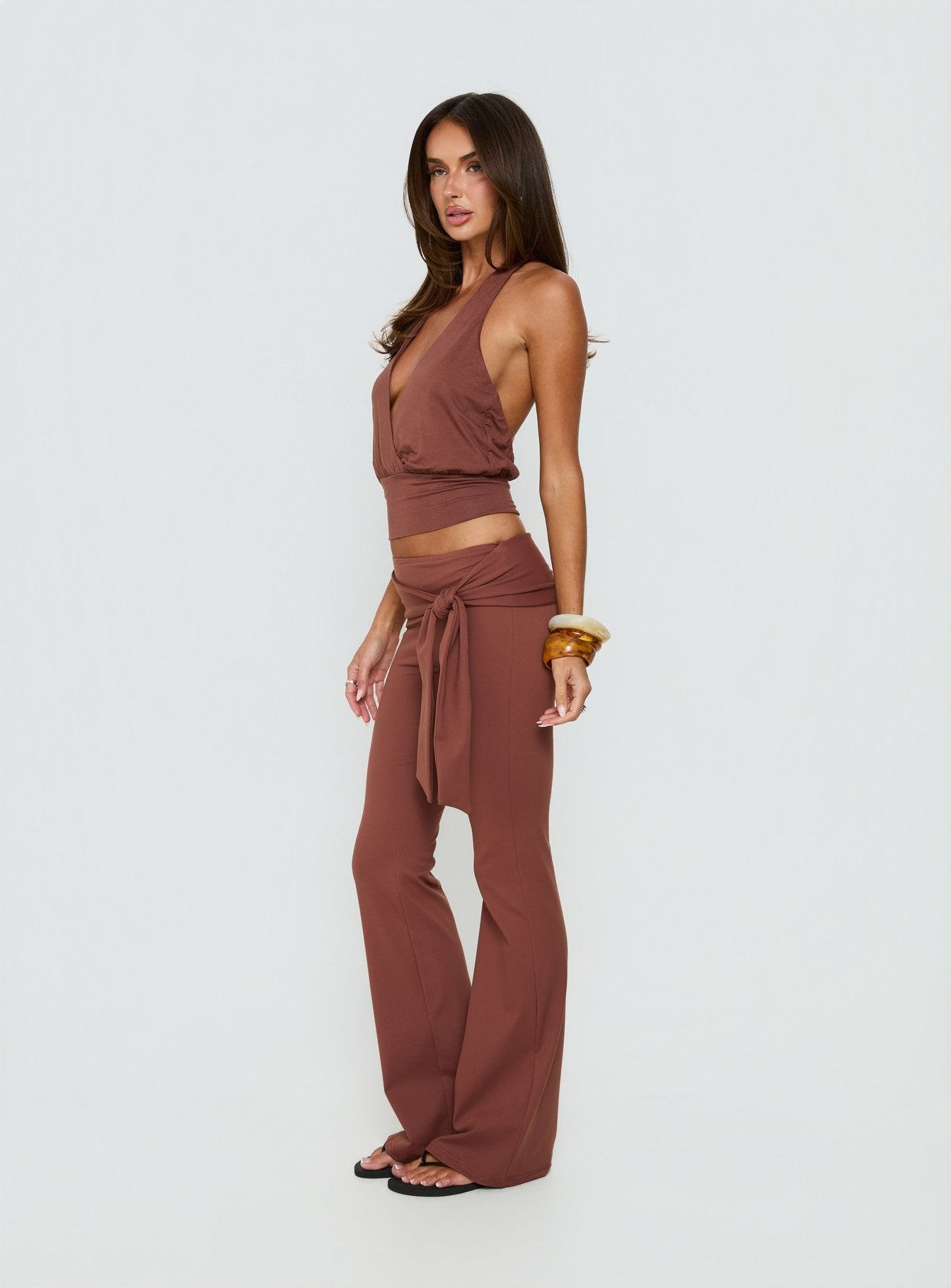 Kahverengi Bel Bağcıklı Günlük Pantolon