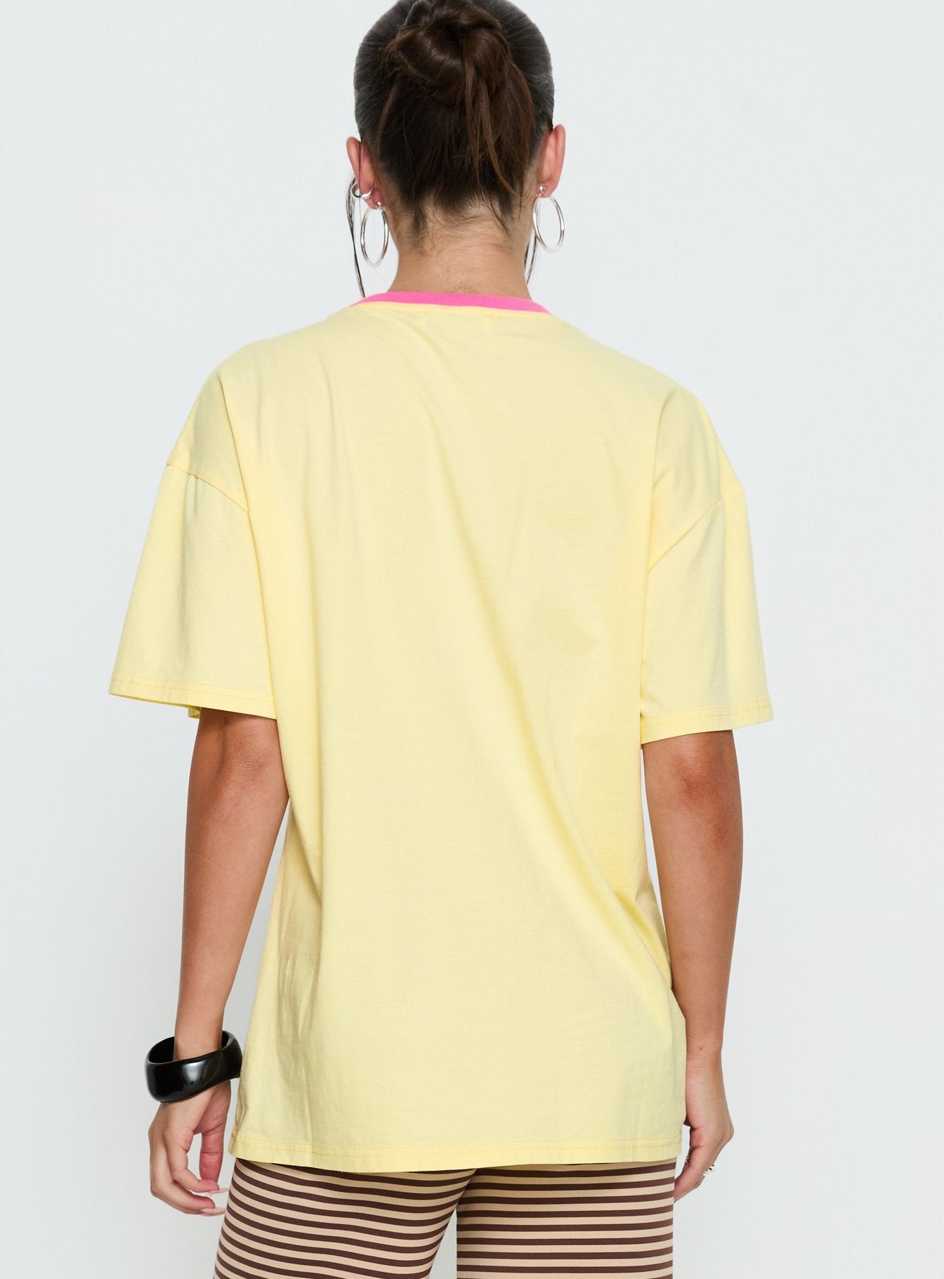 Yırtık Işık Oversize Grafik Tişört - Sarı/Pembe