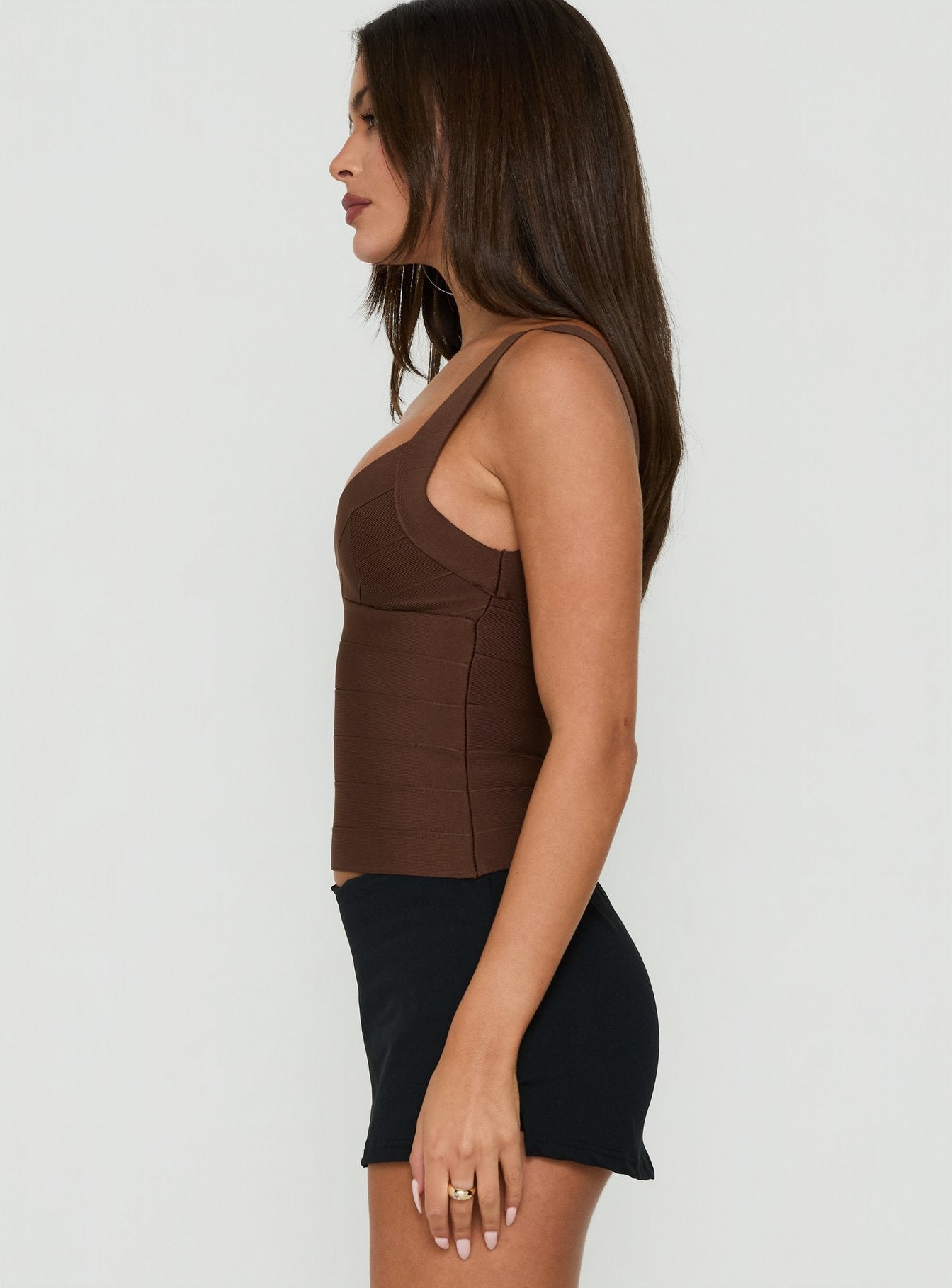 Justina Kahverengi V Yaka Bandaj Top