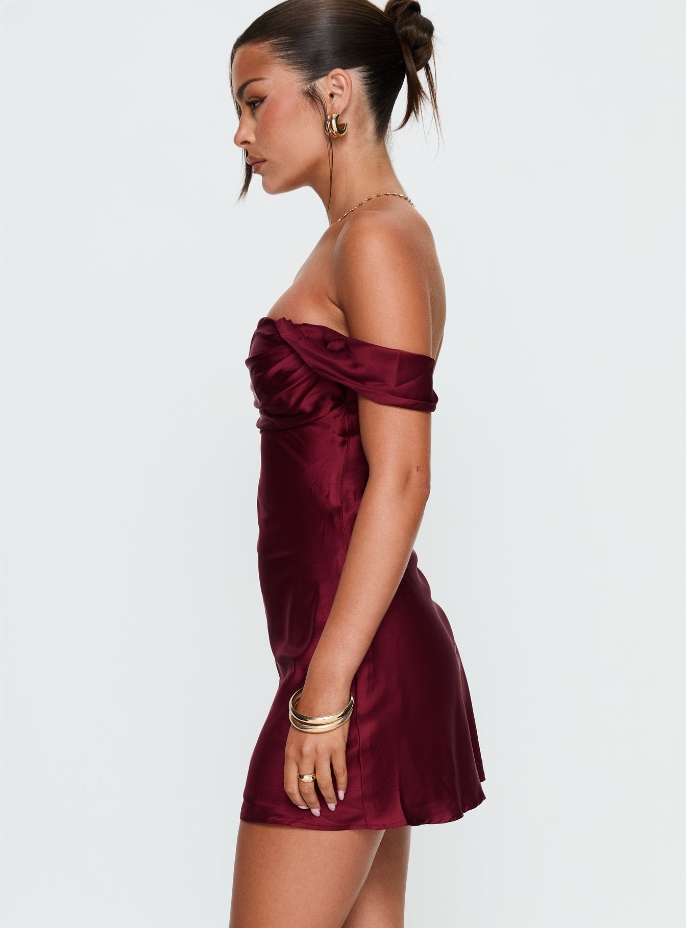 Bordo Askısız Mini Elbise