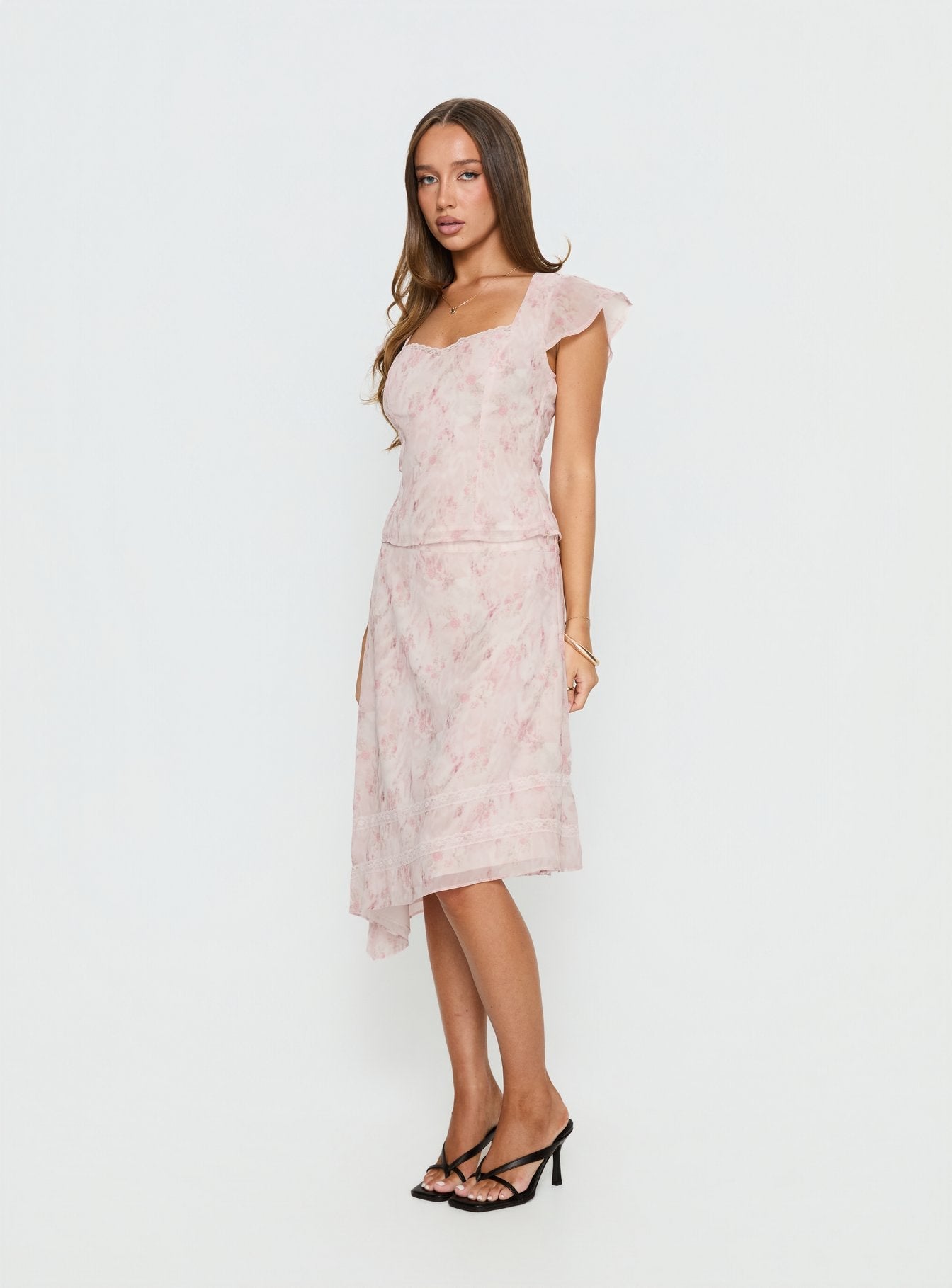 Avaline Pembe Asimetrik Midi Etek