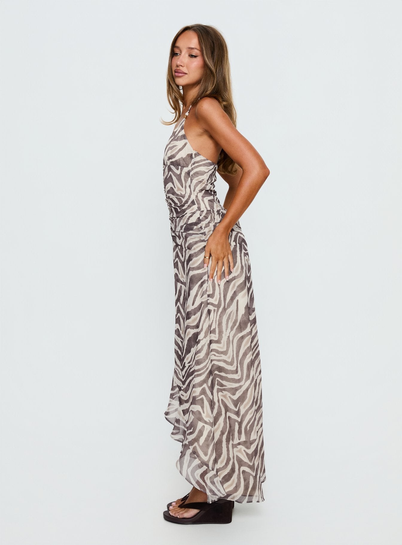 Roxine Asimetrik Halter Maxi Elbise - Hayvan Desenli