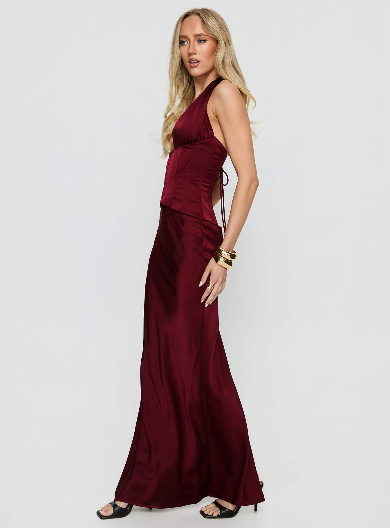 Kırmızı Trans Halter Korse Maxi Elbise