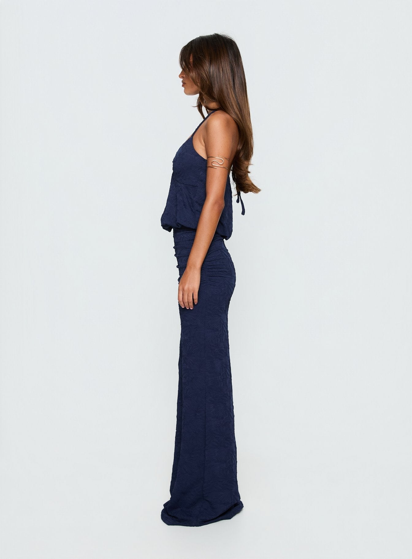 Sungold Lacivert Halter Yaka Maxi Elbise