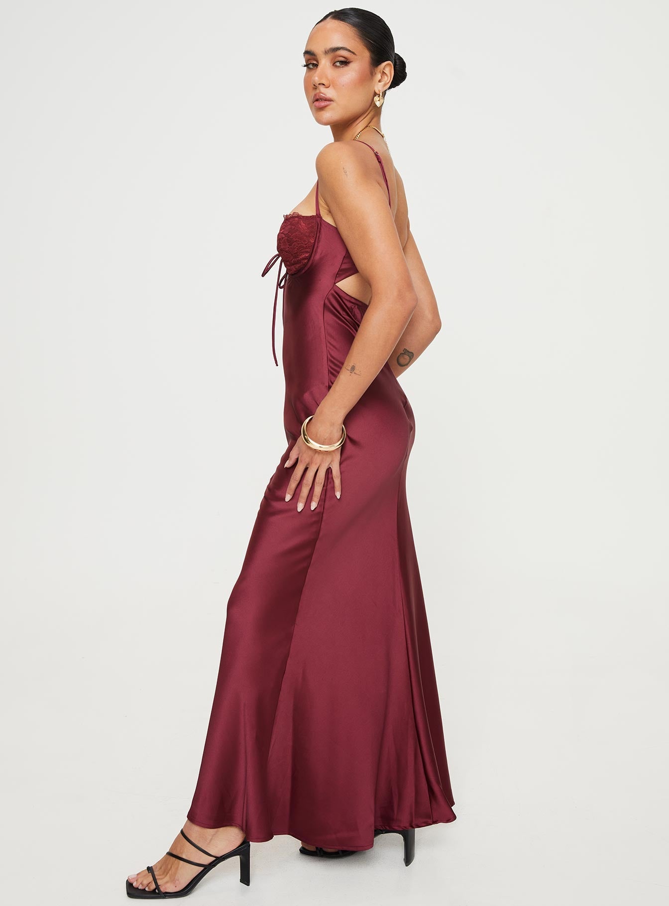 Bordo Fadyen Maxi Elbise
