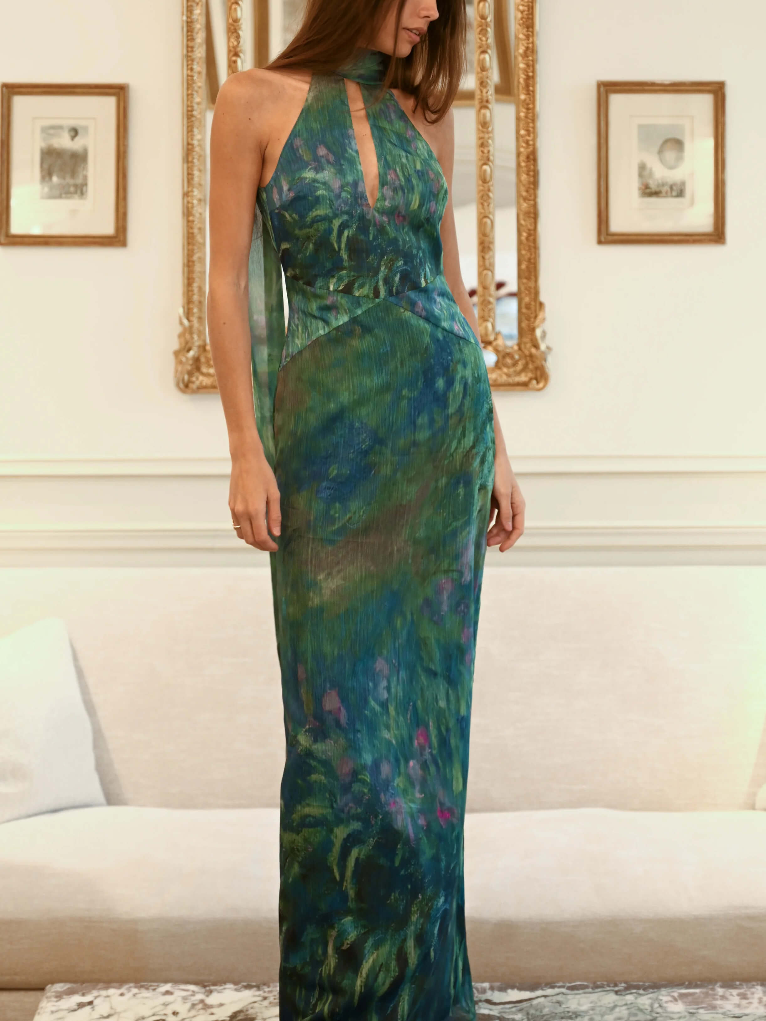 Monet İris Desenli Maxi Elbise