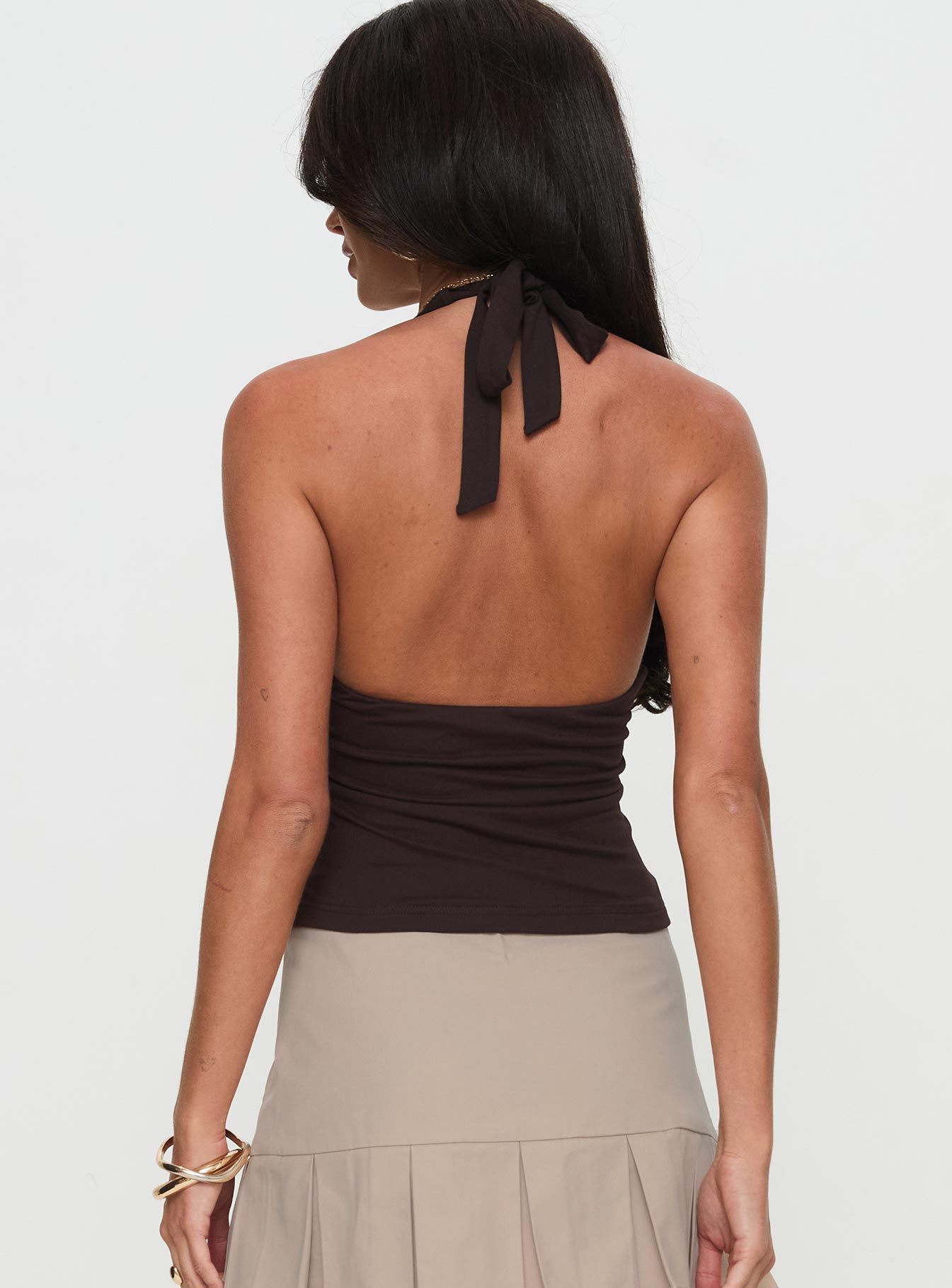 No Hard Feelings Kahverengi Burgulu Halter Top