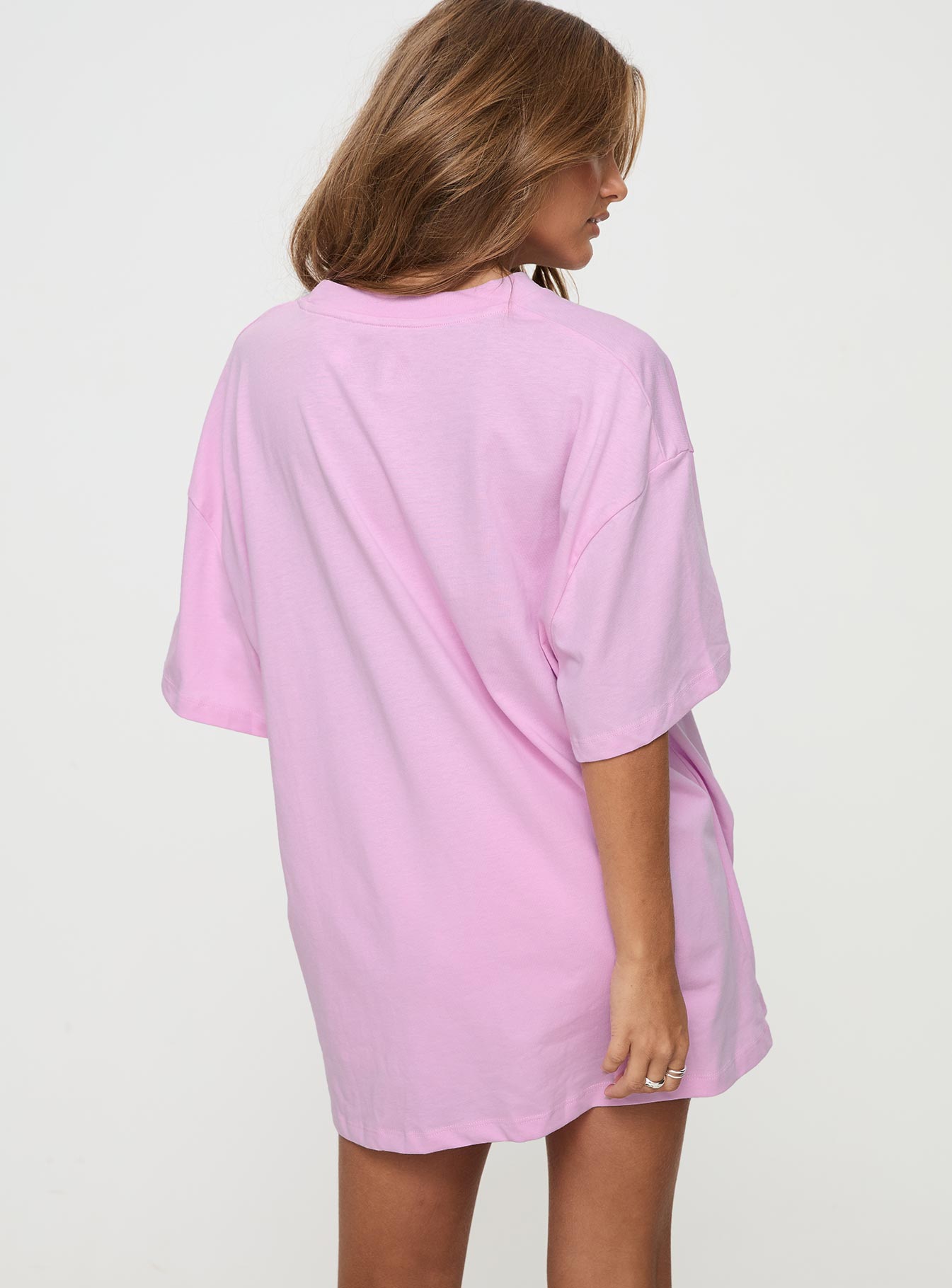 Hibiskus Desenli Oversize Pembe Tişört