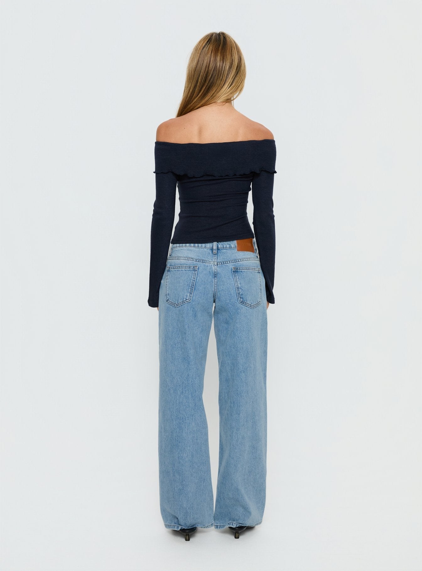 Ellanor Orta Mavi Düşük Bel Bol Kesim Denim Pantolon