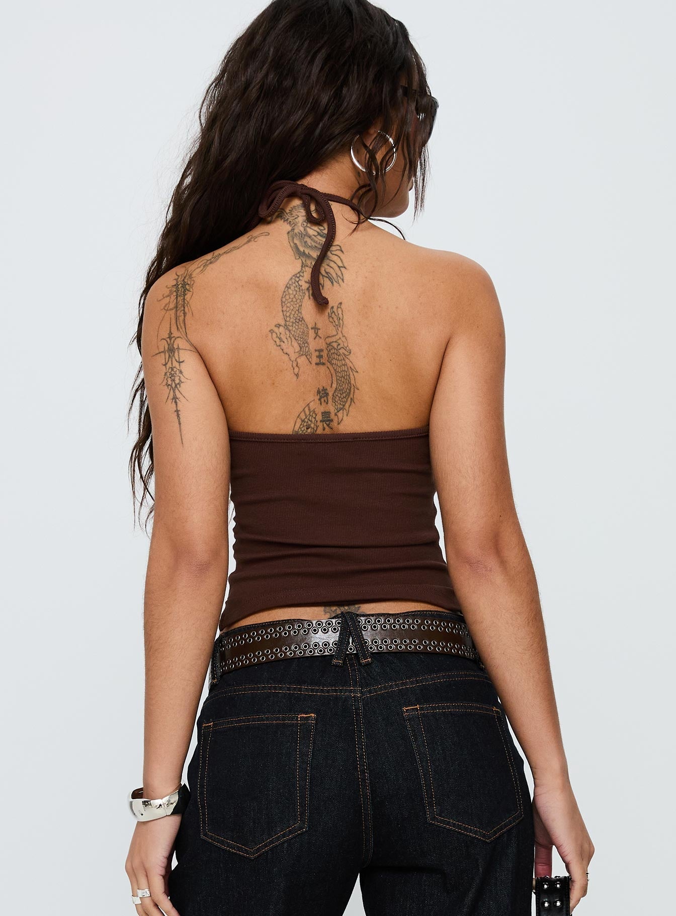 Ribbed Halter Üst - Çikolata Rengi