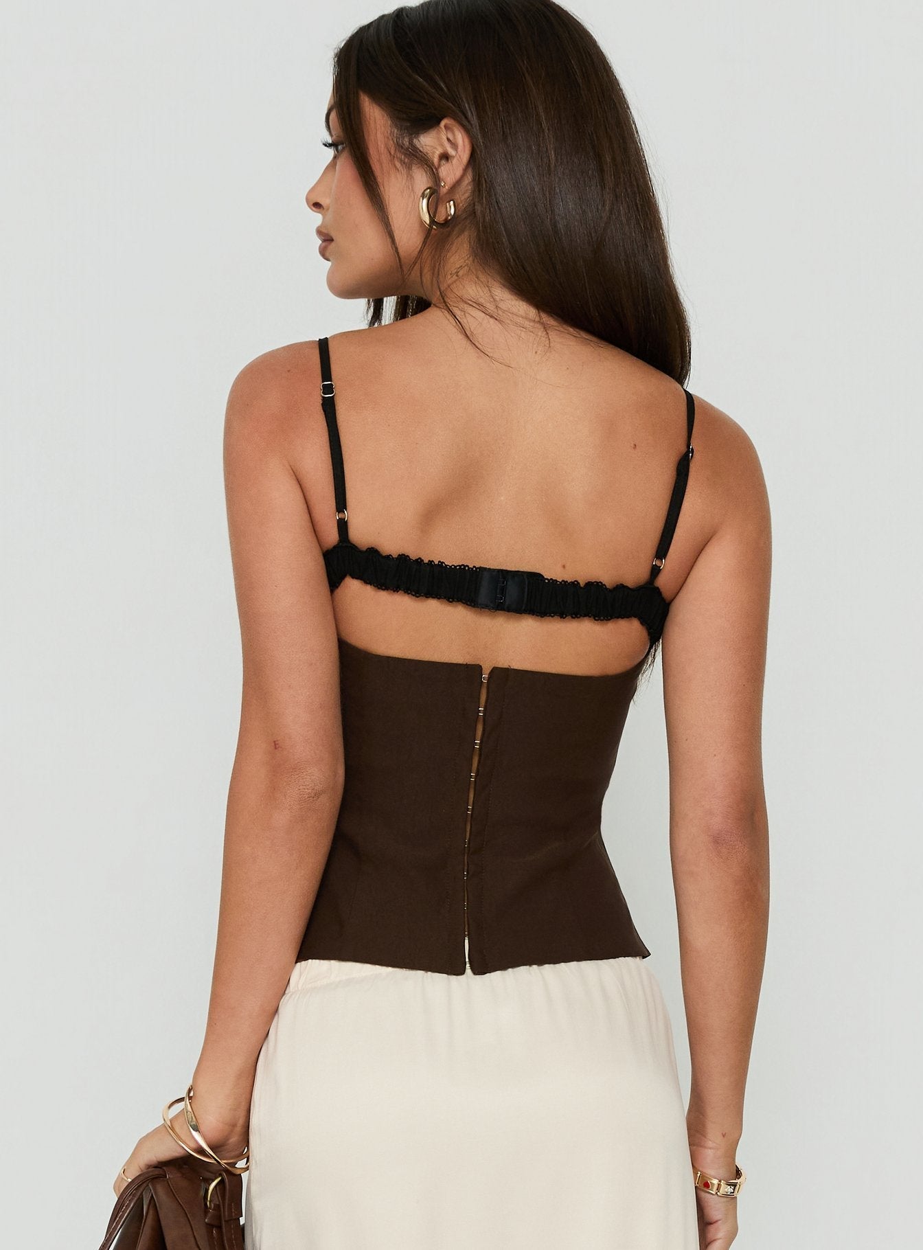 Renaissance Çikolata/Siyah Dantel Biyeli Korse Top