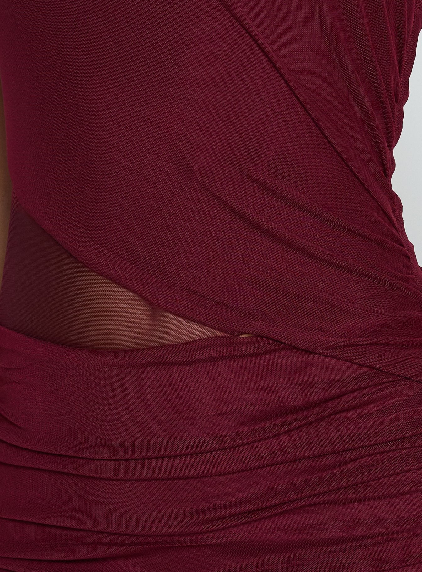 Bordo Şeffaf Maxi Elbise - Desta Halter Modası