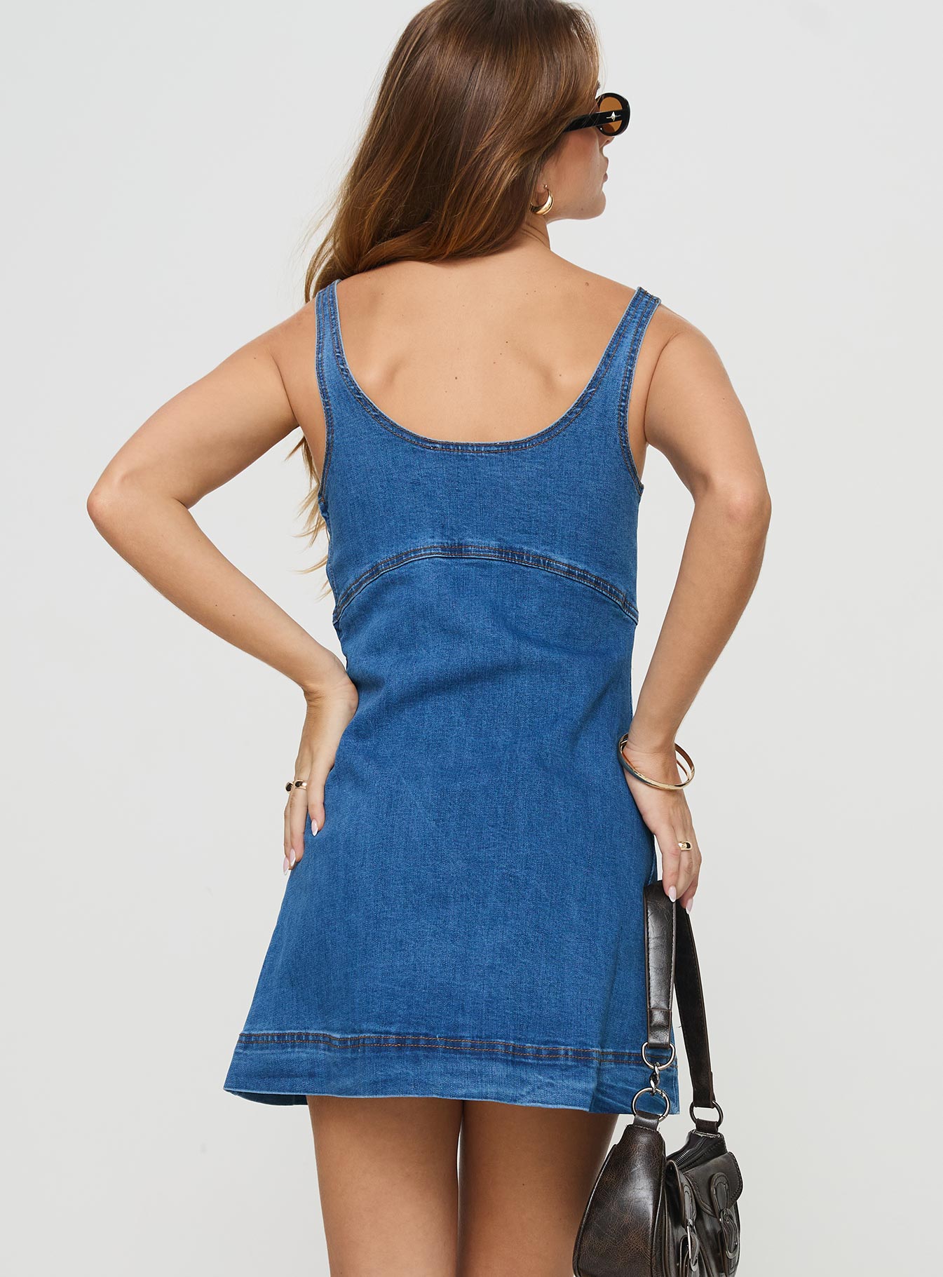 Rautha Orta Yıkama Denim Mini Elbise
