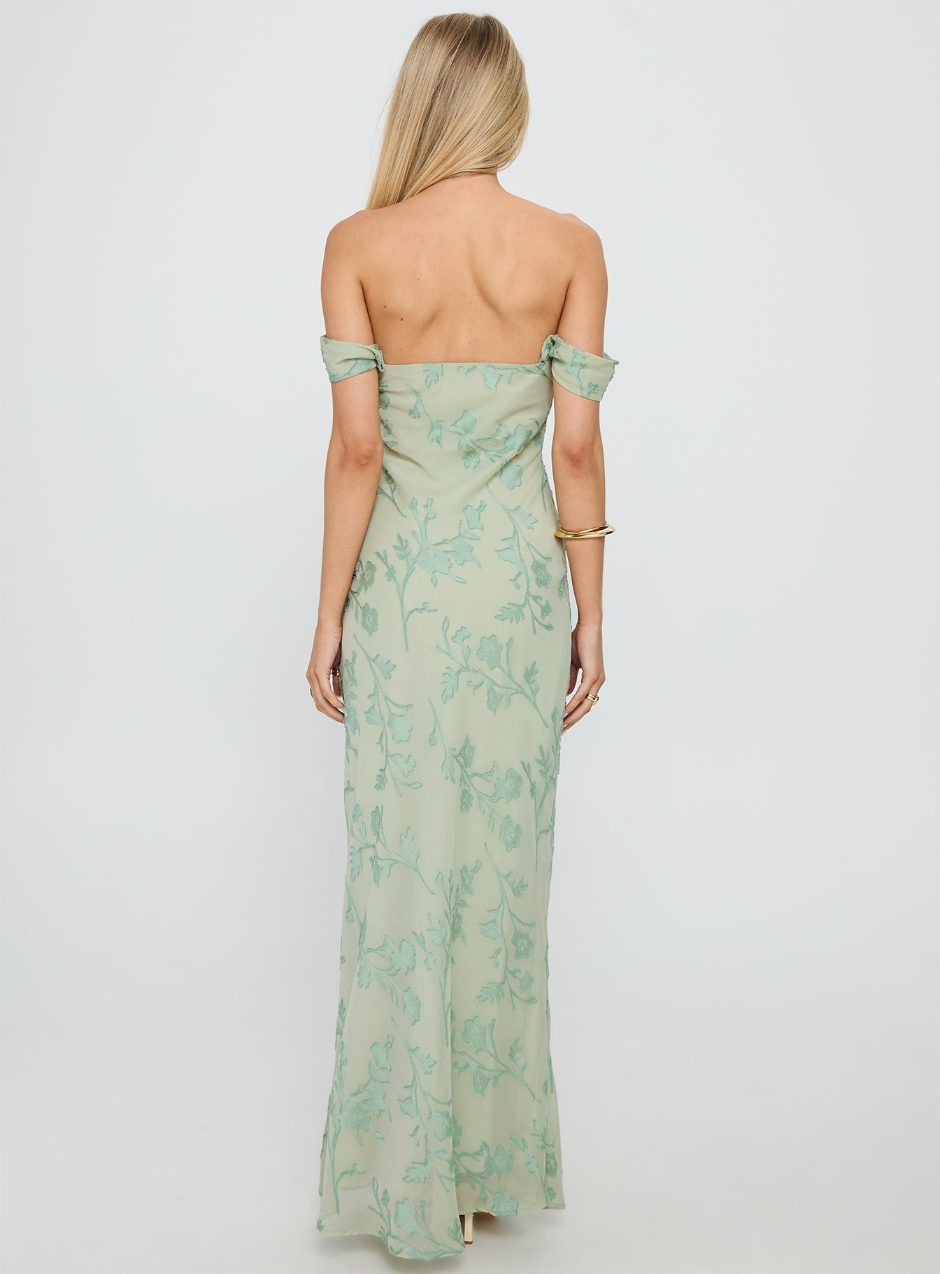 Azura Yeşil Yanık Off-Shoulder Maxi Elbise