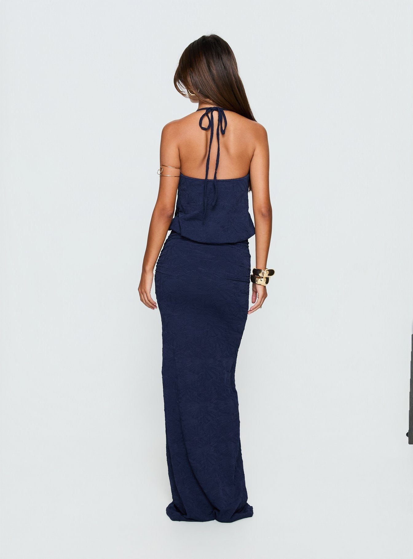 Sungold Lacivert Halter Yaka Maxi Elbise