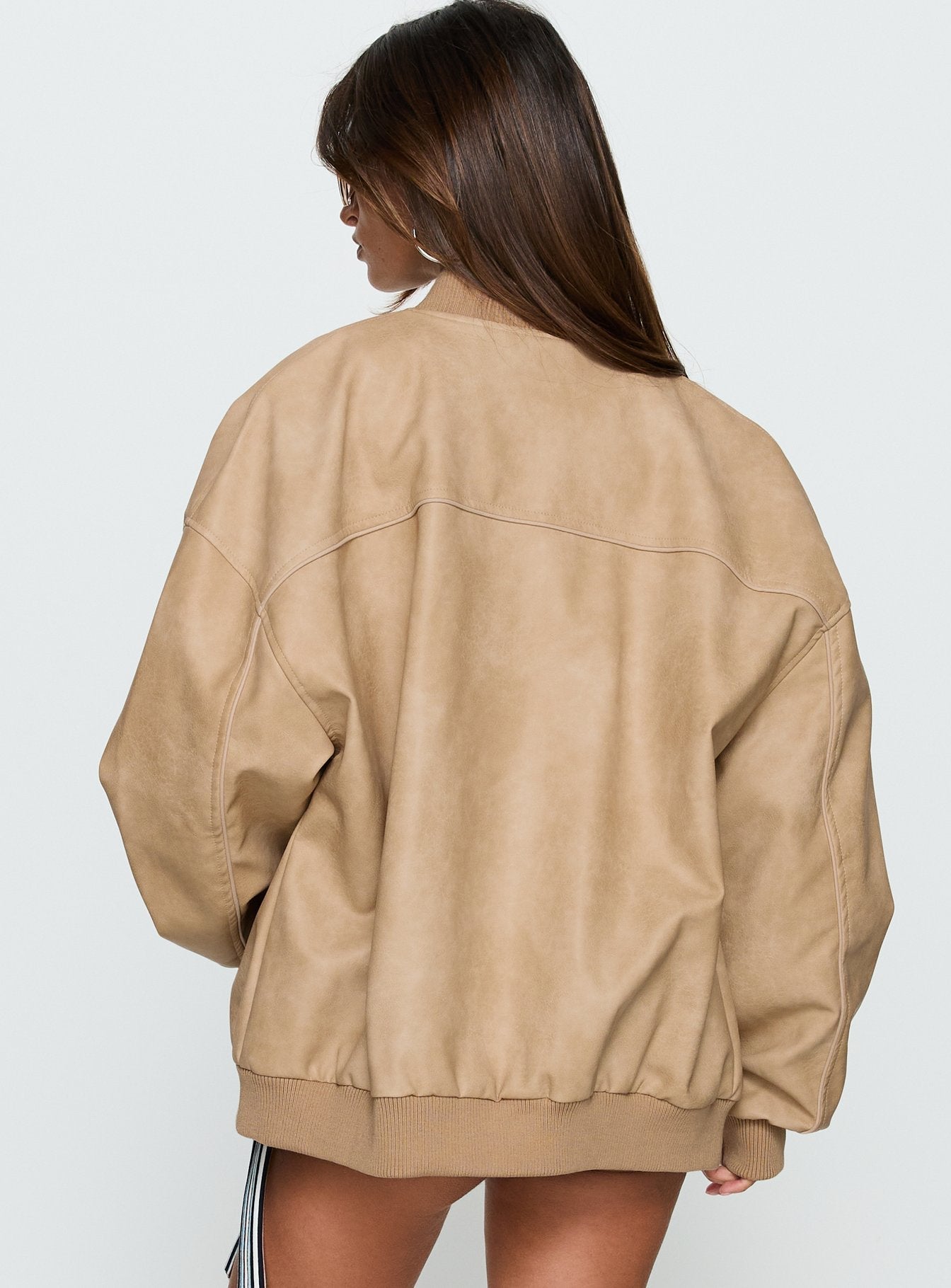 İnanın Yıkanmış Taş Görünümlü Faux Deri Bomber Ceket