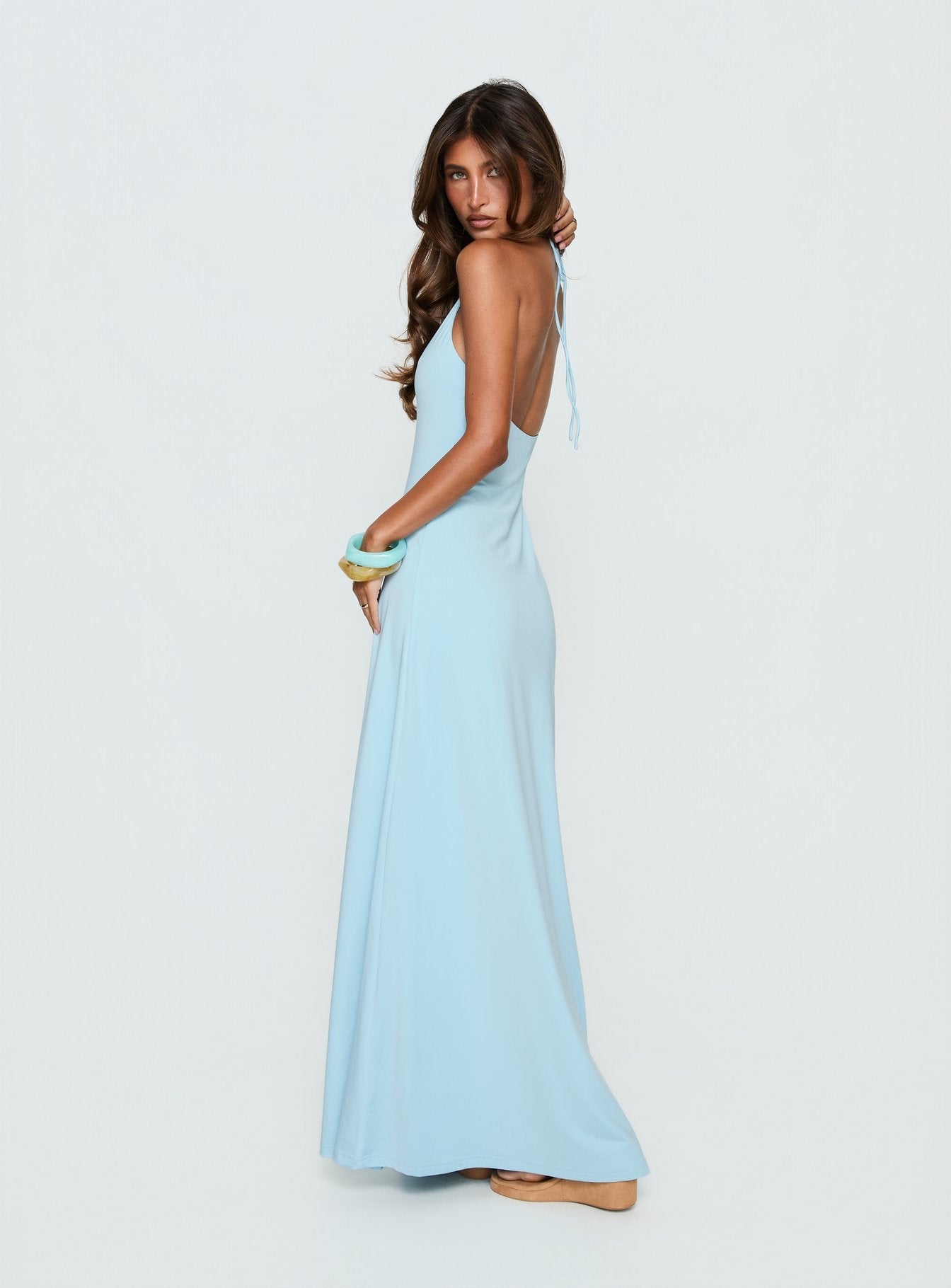 Palmas Bebek Mavisi Halter Triko Maxi Elbise