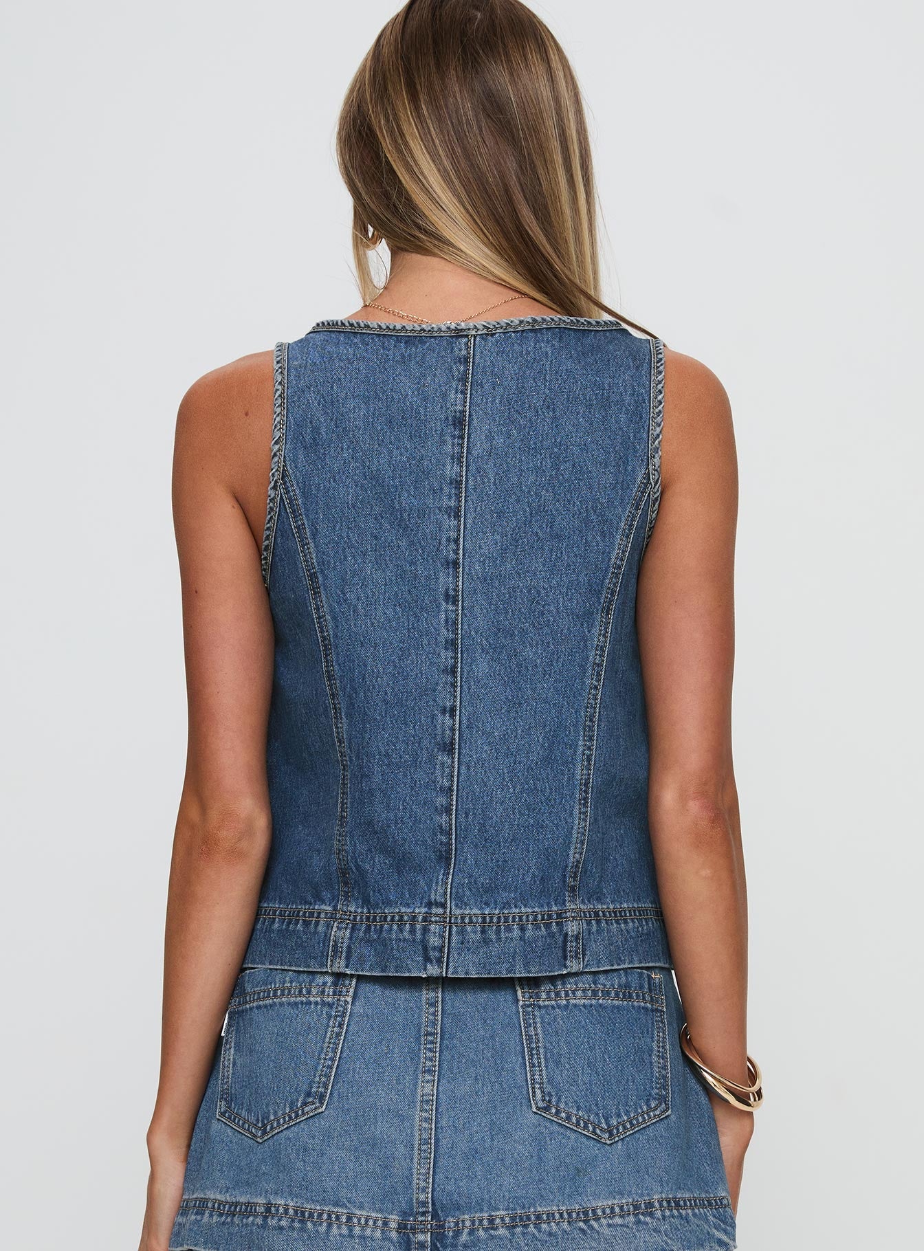 Stefenie Orta Yıkama Denim Bağlama Üst