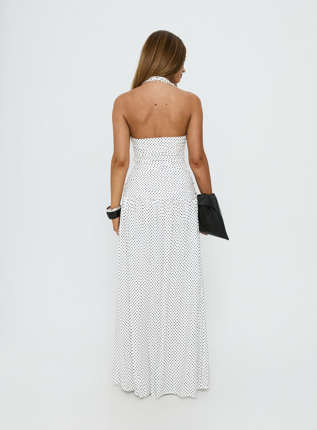 Millen K Kemerli Halter Maxi Elbise Beyaz Puantiye