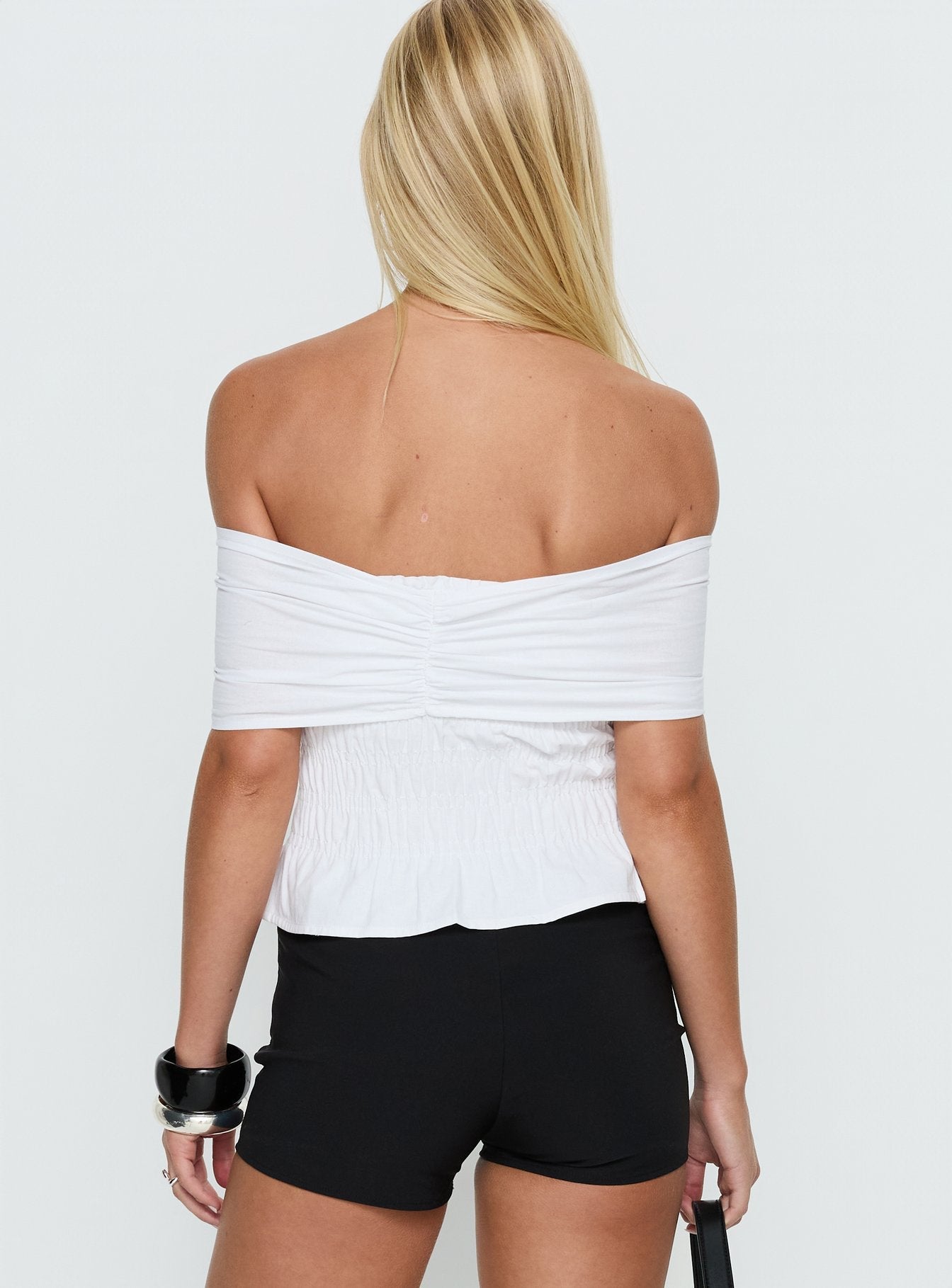 Avalynn Off-Shoulder Şifon Bluz - Beyaz