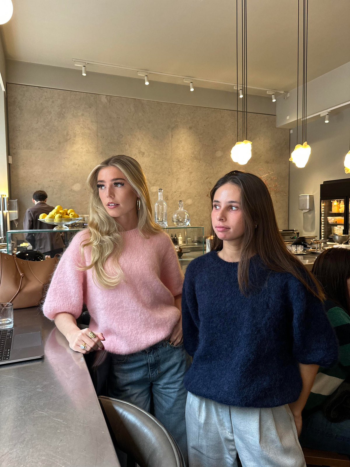 Elise Açık Pembe Moher Karışımlı Kısa Kollu Triko Üst