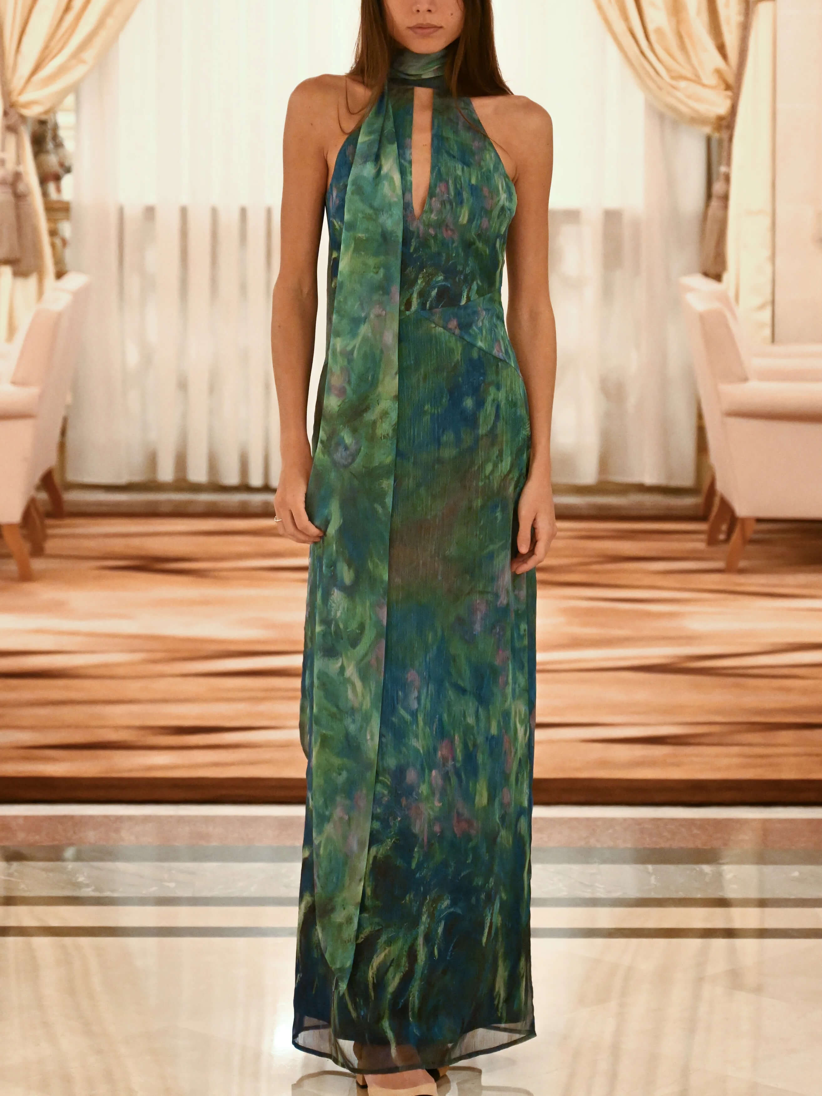 Monet İris Desenli Maxi Elbise