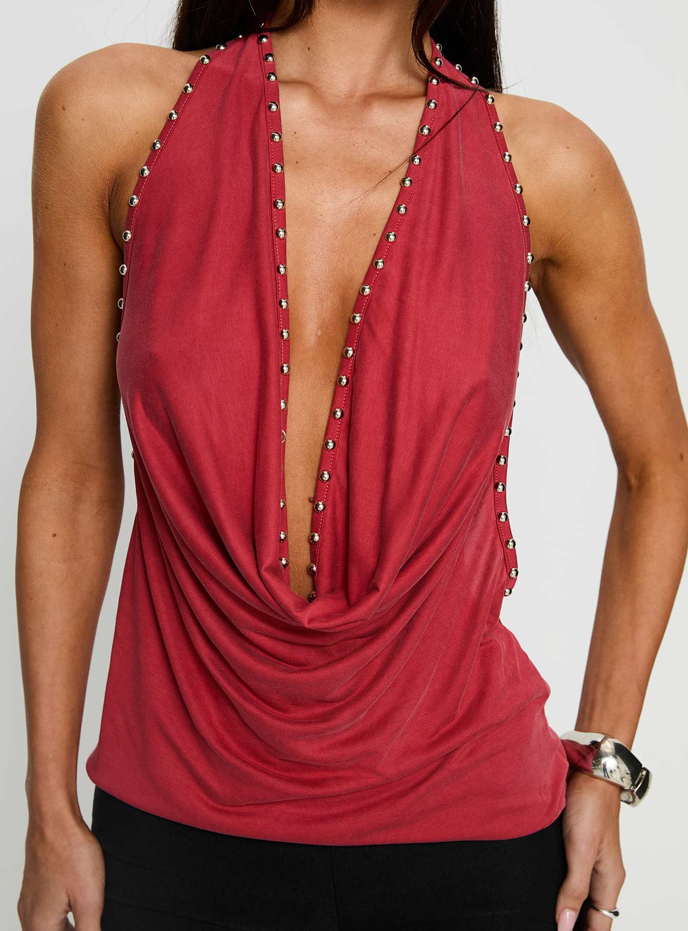 Khoda Taşlı Halter Üst - Bordo