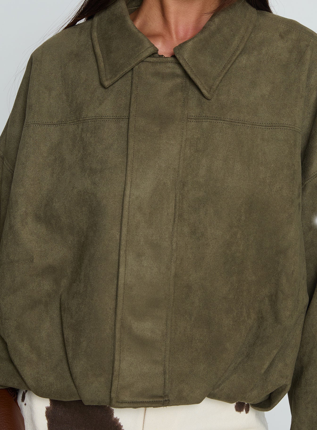 Haki Yapay Süet Bomber Ceket