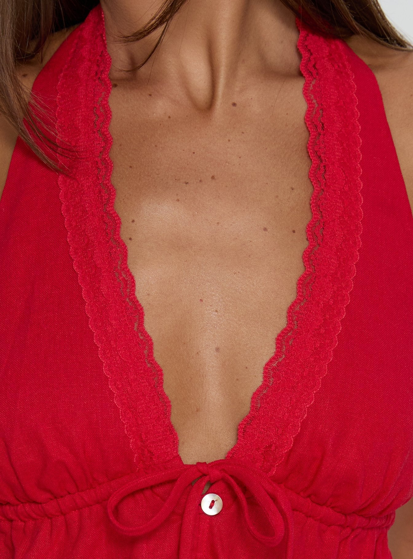 Cloud Crush Kırmızı Keten Karışımlı Halter Top