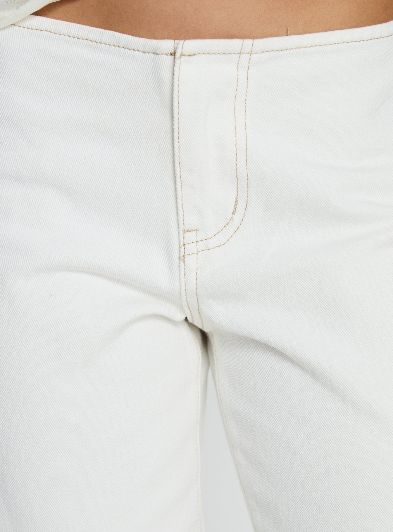 Buenos No Waist Beyaz Düşük Bel Düz Paça Jean Pantolon