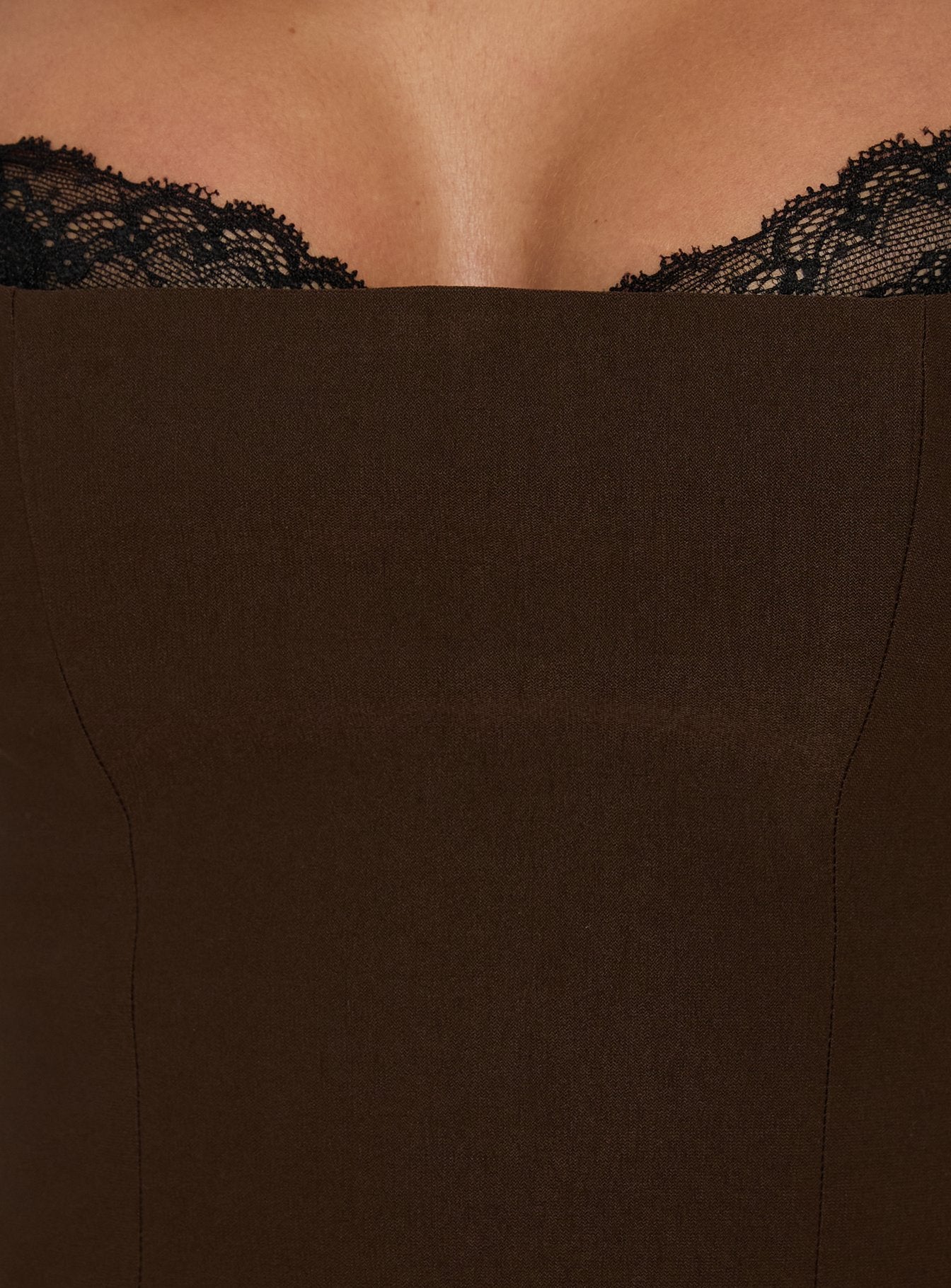 Renaissance Çikolata/Siyah Dantel Biyeli Korse Top