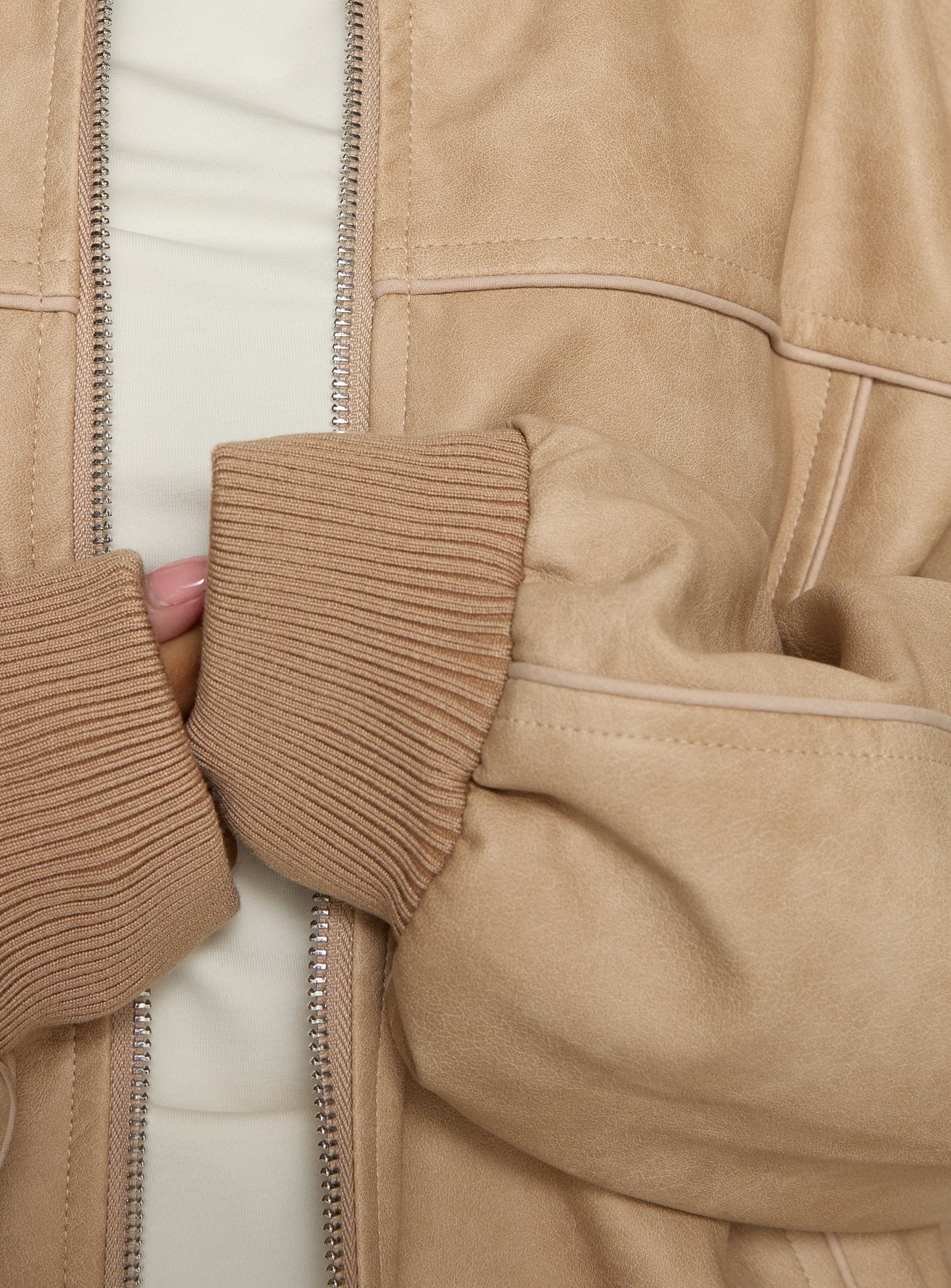 İnanın Yıkanmış Taş Görünümlü Faux Deri Bomber Ceket