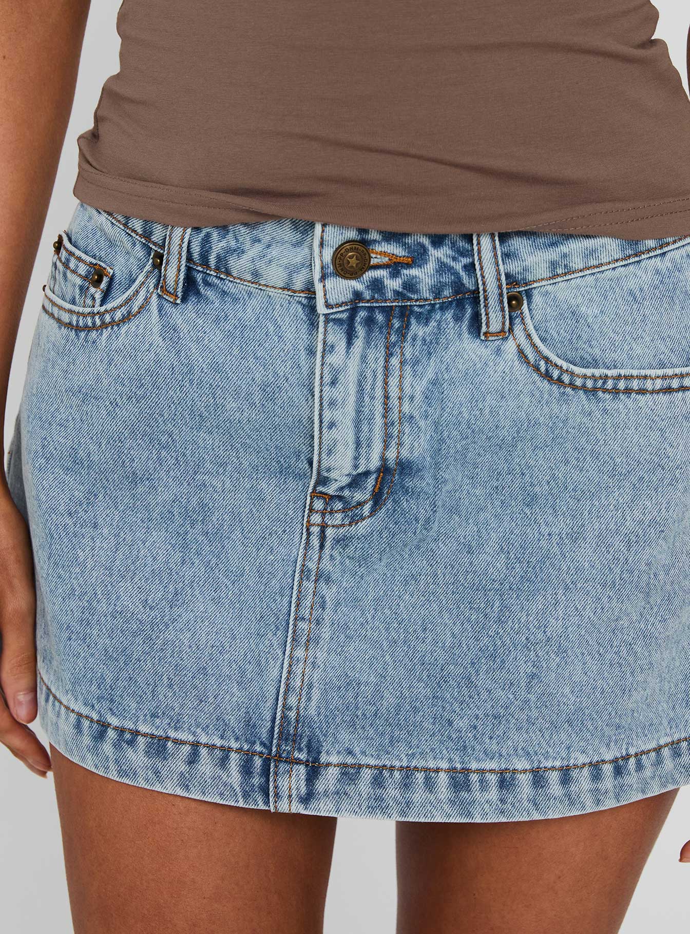 Nicolina Buz Mavisi Düşük Bel Denim Mini Etek