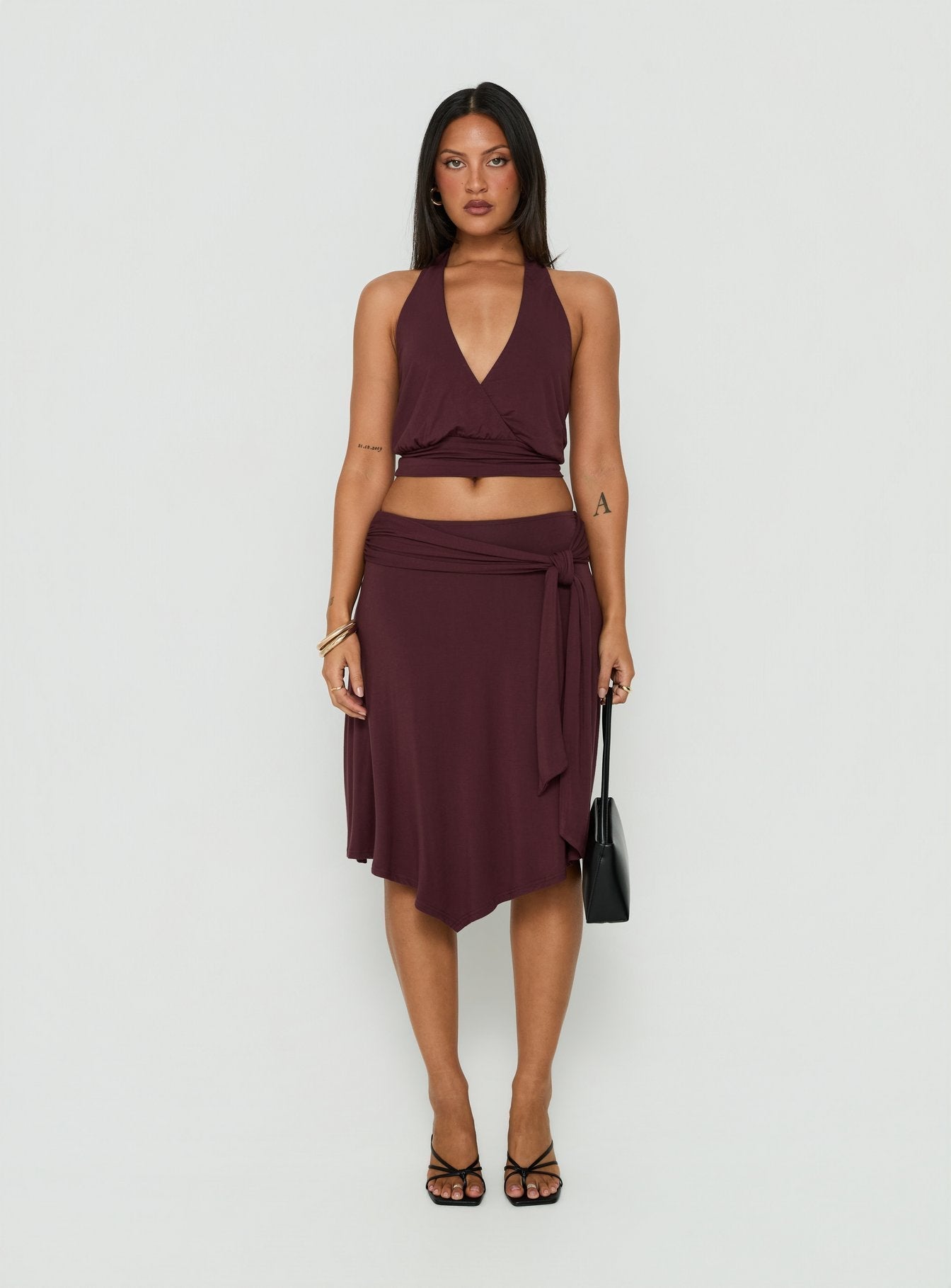 Arabele Koyu Mürdüm Anvelop Halter Crop Top