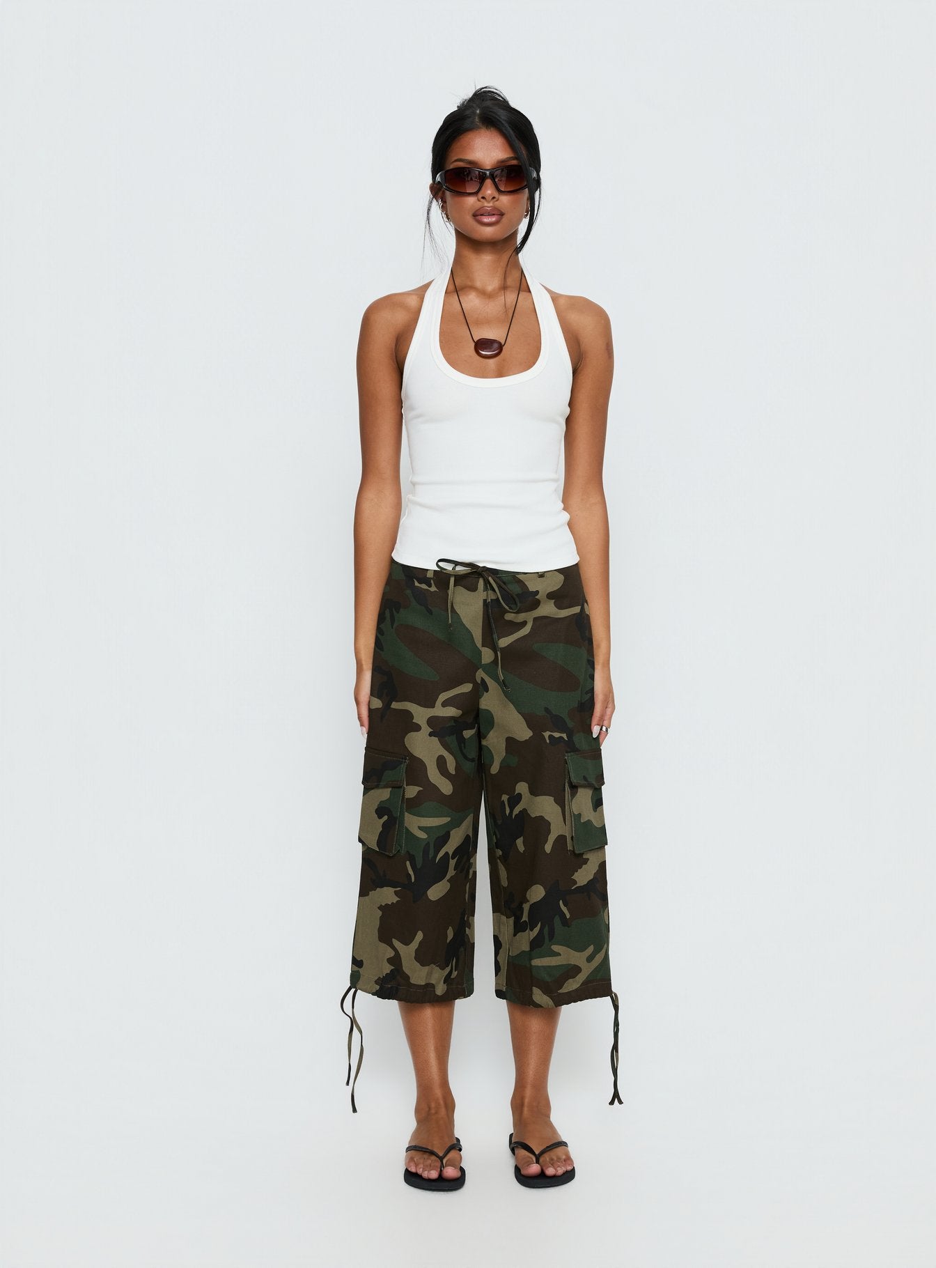 Beyaz Ribbed Halter Tank Top - Temel Scoop