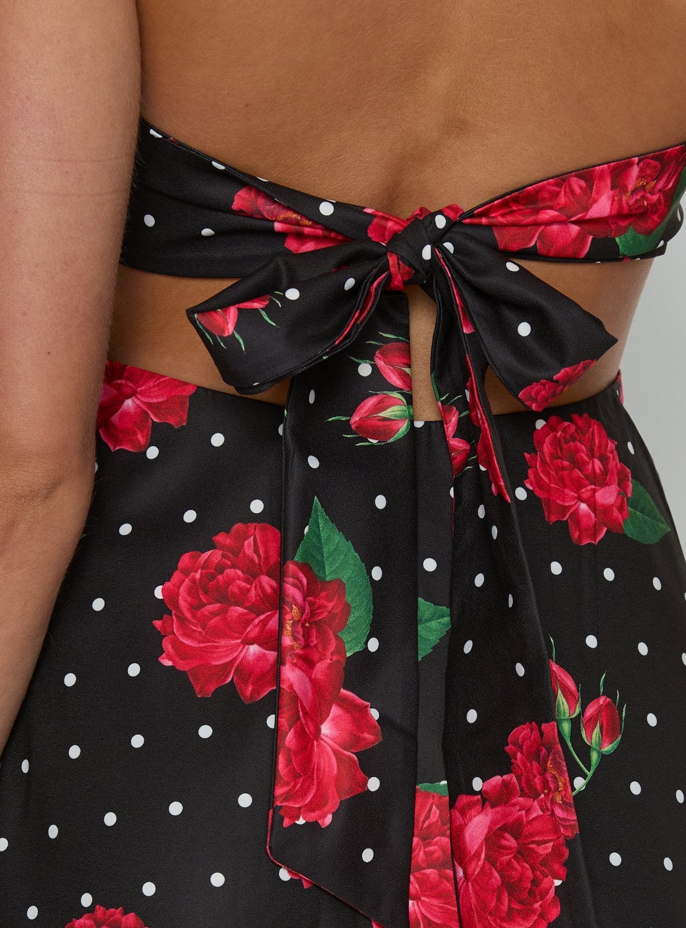 Rosamie Siyah Puantiyeli Çiçekli Halter Mini Elbise