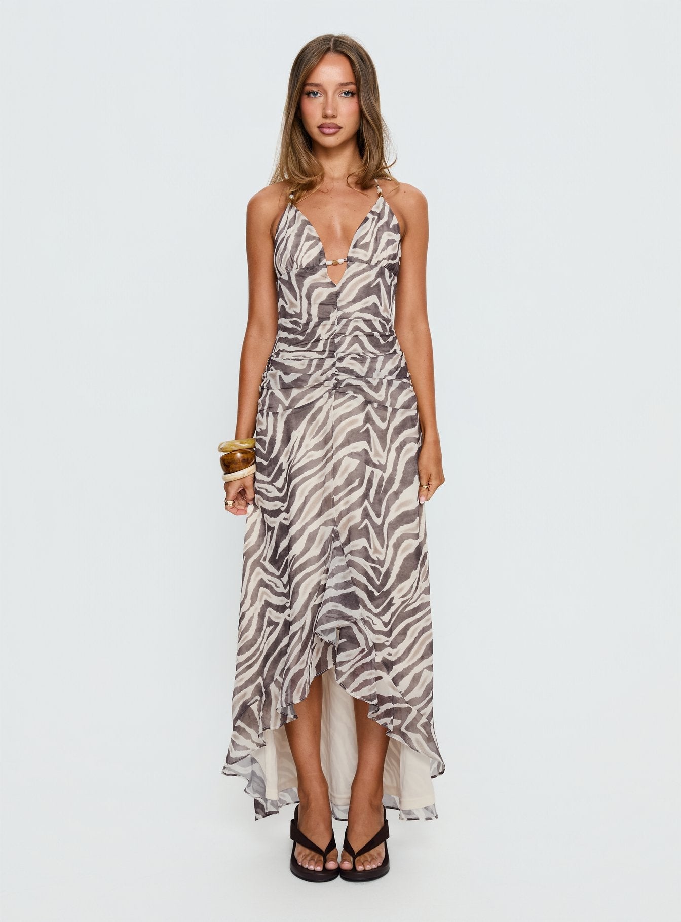 Roxine Asimetrik Halter Maxi Elbise - Hayvan Desenli