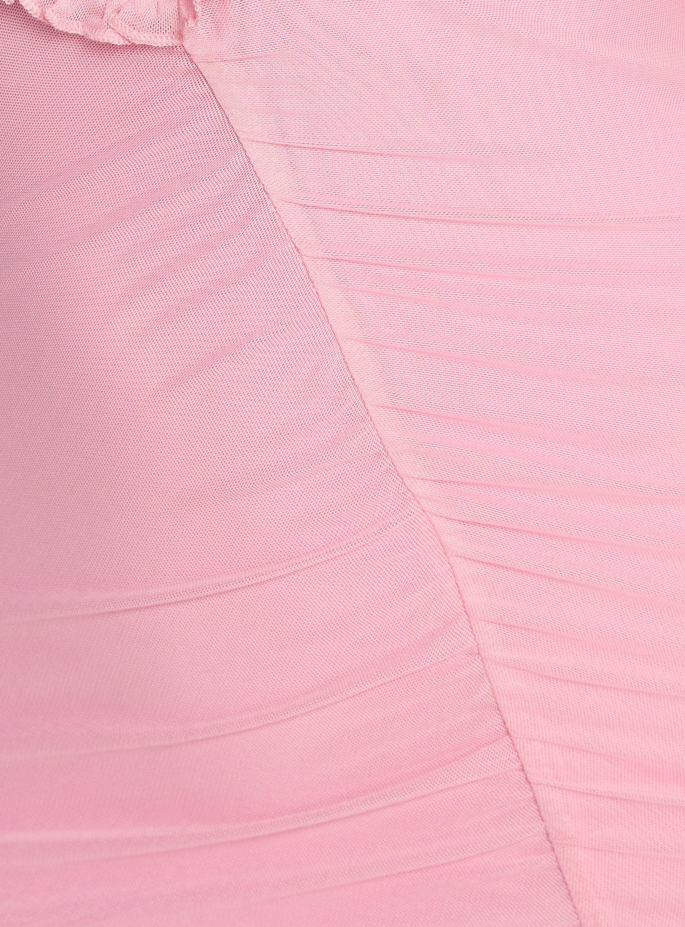 Soulina Pembe Fırfırlı Maxi Elbise
