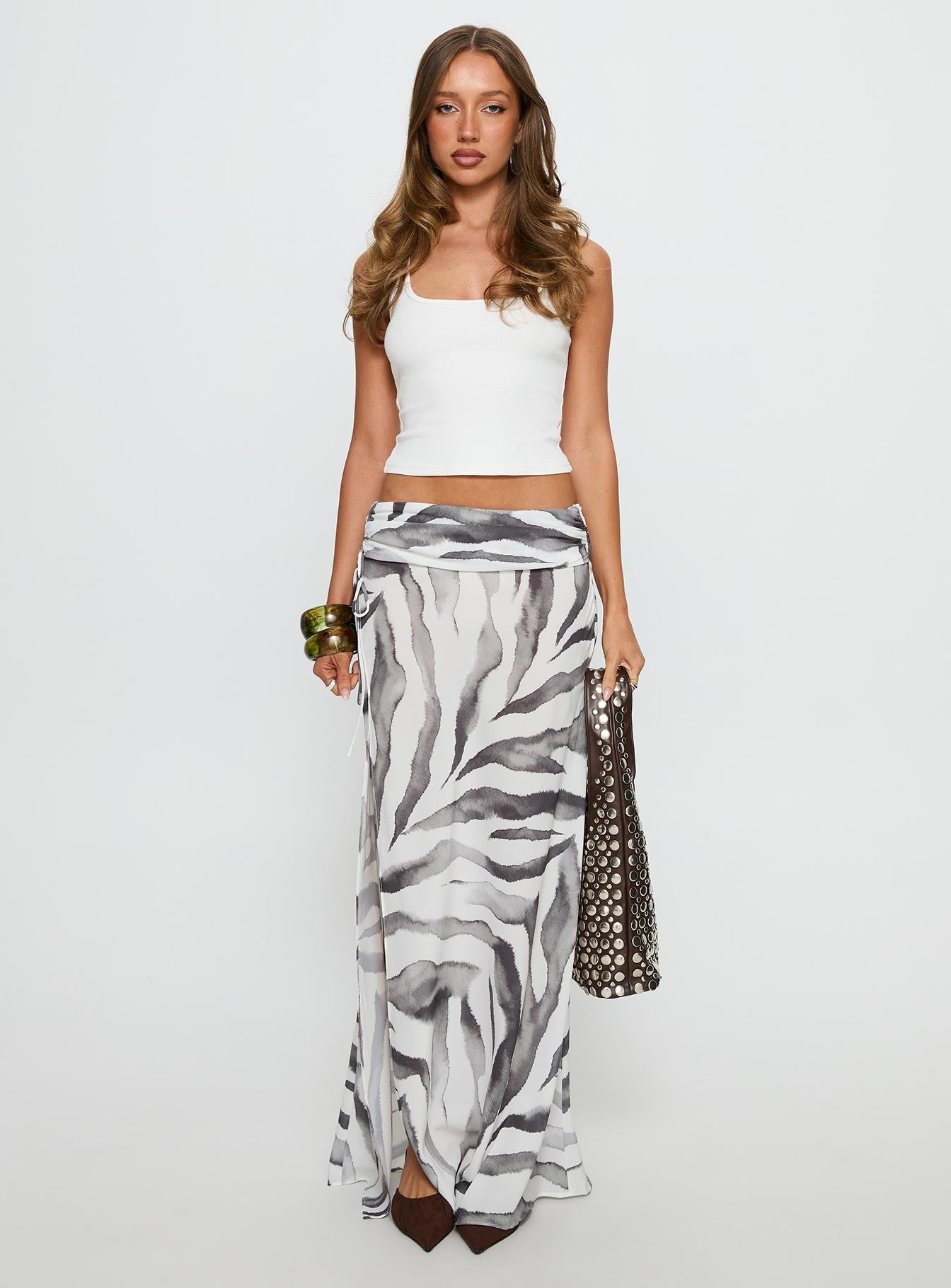 Kiden Zebra Desenli Uzun Maxi Etek