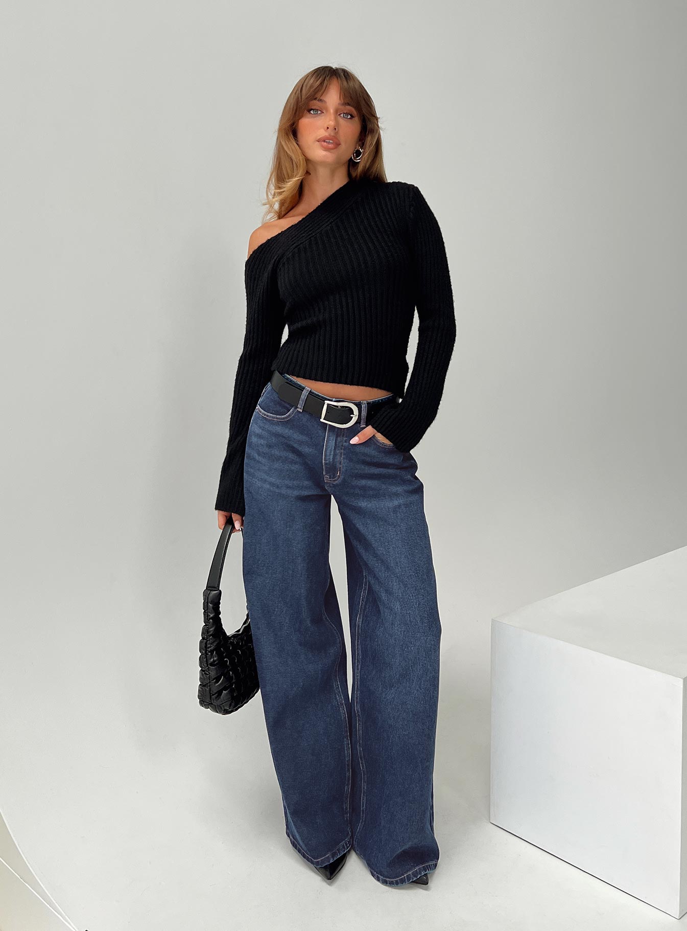 Naylor Orta Bel Geniş Paça Mavi Denim Pantolon