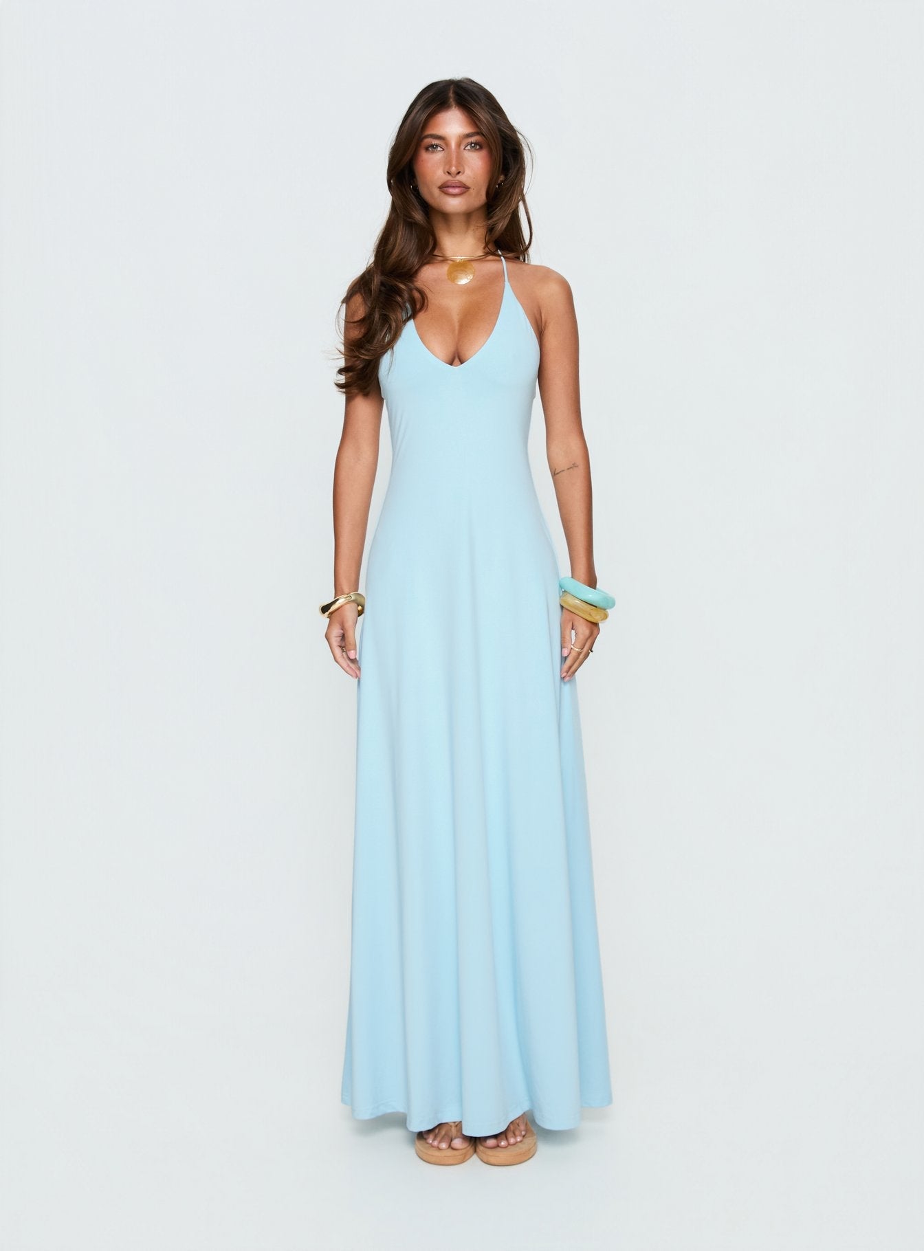 Palmas Bebek Mavisi Halter Triko Maxi Elbise